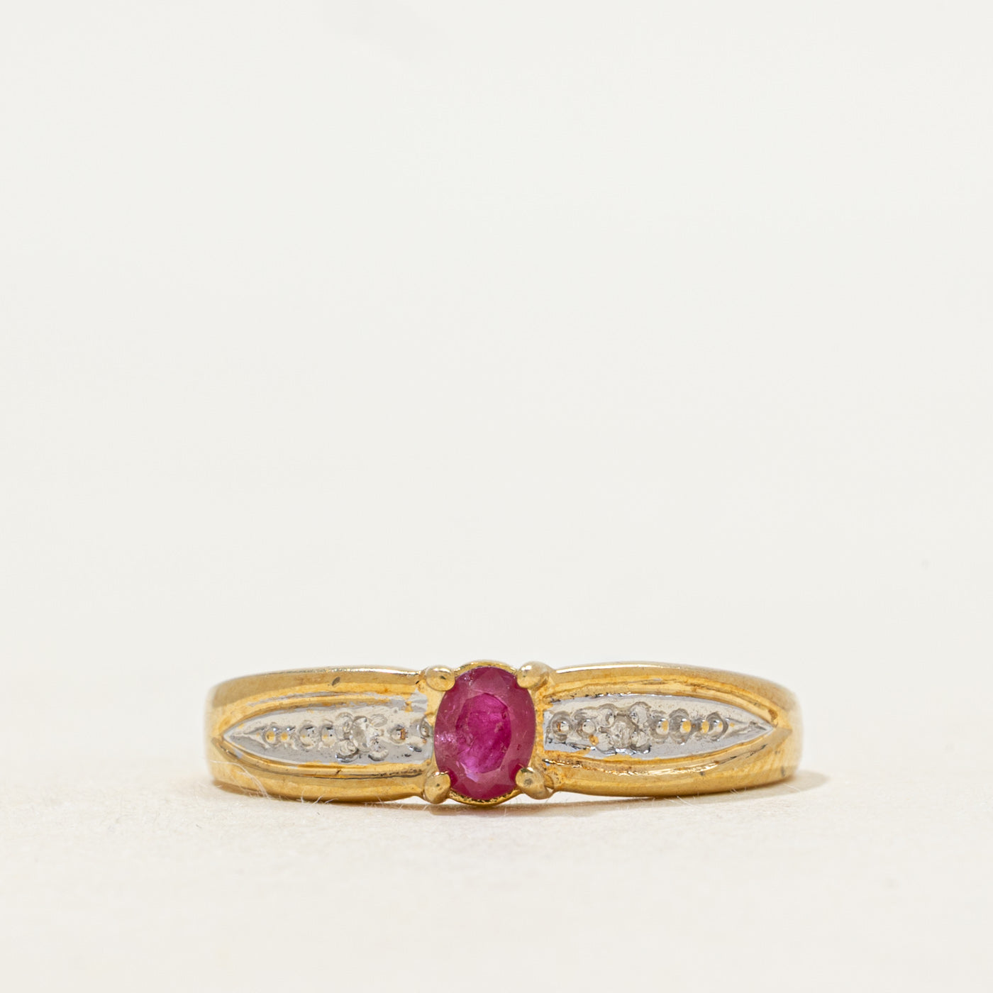 18k Two Tone Oval Cut Ruby & Diamond Ring | SZ 7