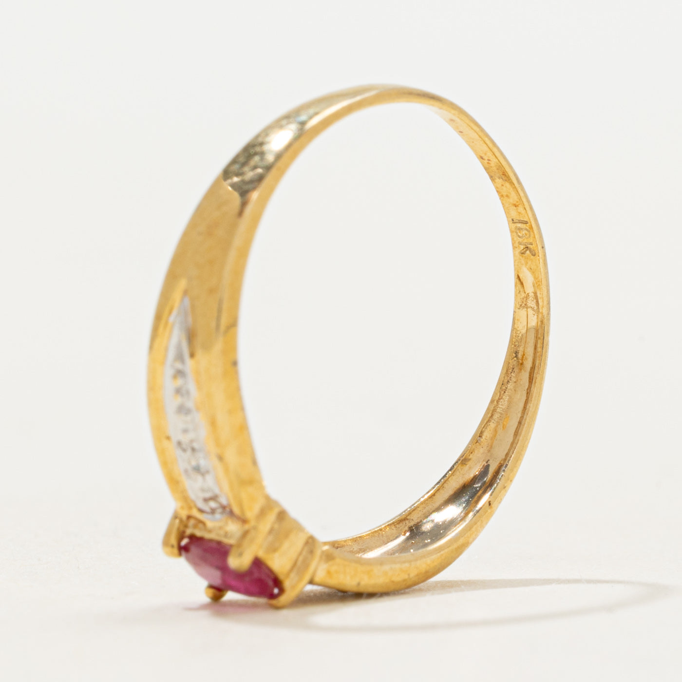 18k Two Tone Oval Cut Ruby & Diamond Ring | SZ 7