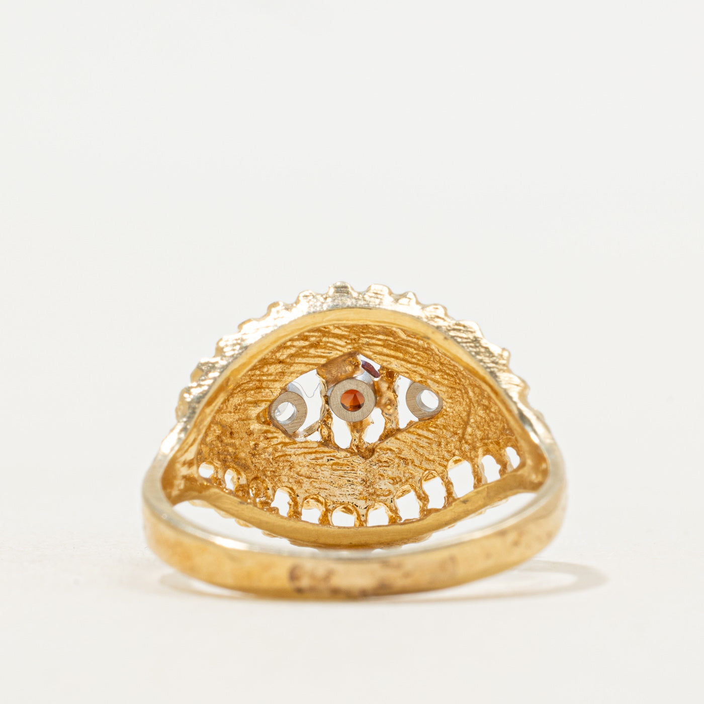 Three Stone Ruby & Diamond Textured Ring | SZ 6.25