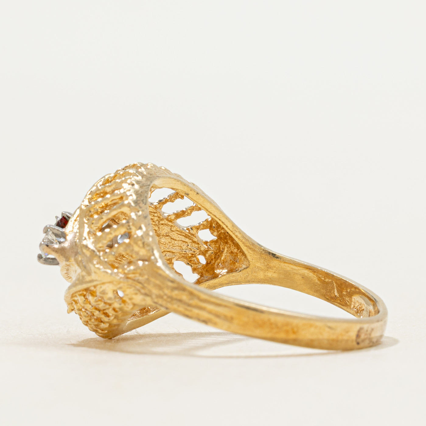 Three Stone Ruby & Diamond Textured Ring | SZ 6.25