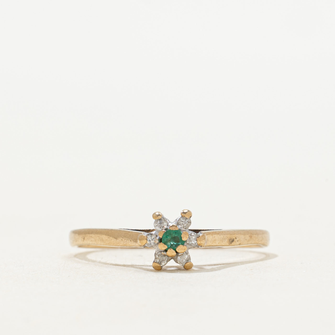 Emerald & Diamond Petal Ring | SZ 7