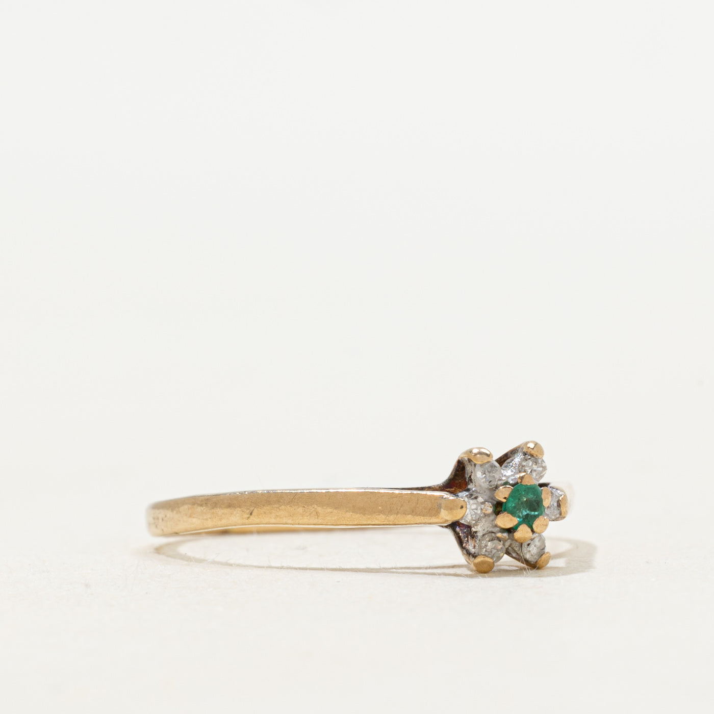 Emerald & Diamond Petal Ring | SZ 7