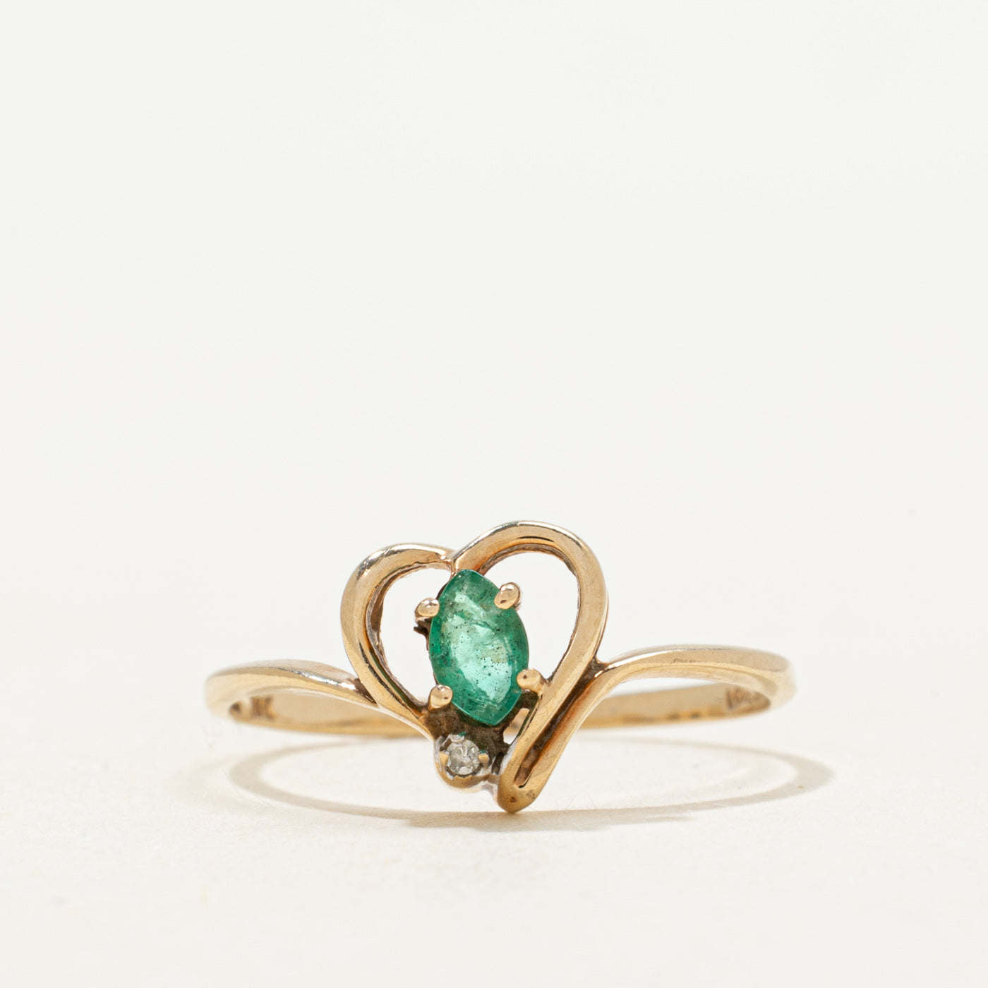 Marquise Cut Emerald & Diamond Open Heart Ring | SZ 6.25