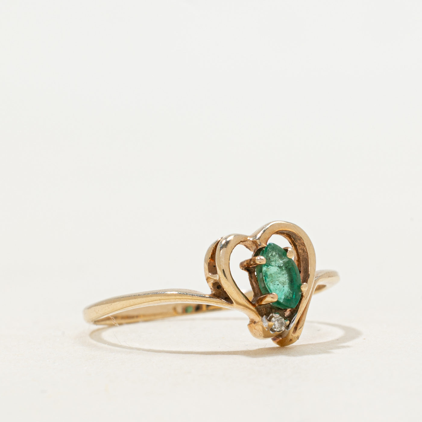 Marquise Cut Emerald & Diamond Open Heart Ring | SZ 6.25