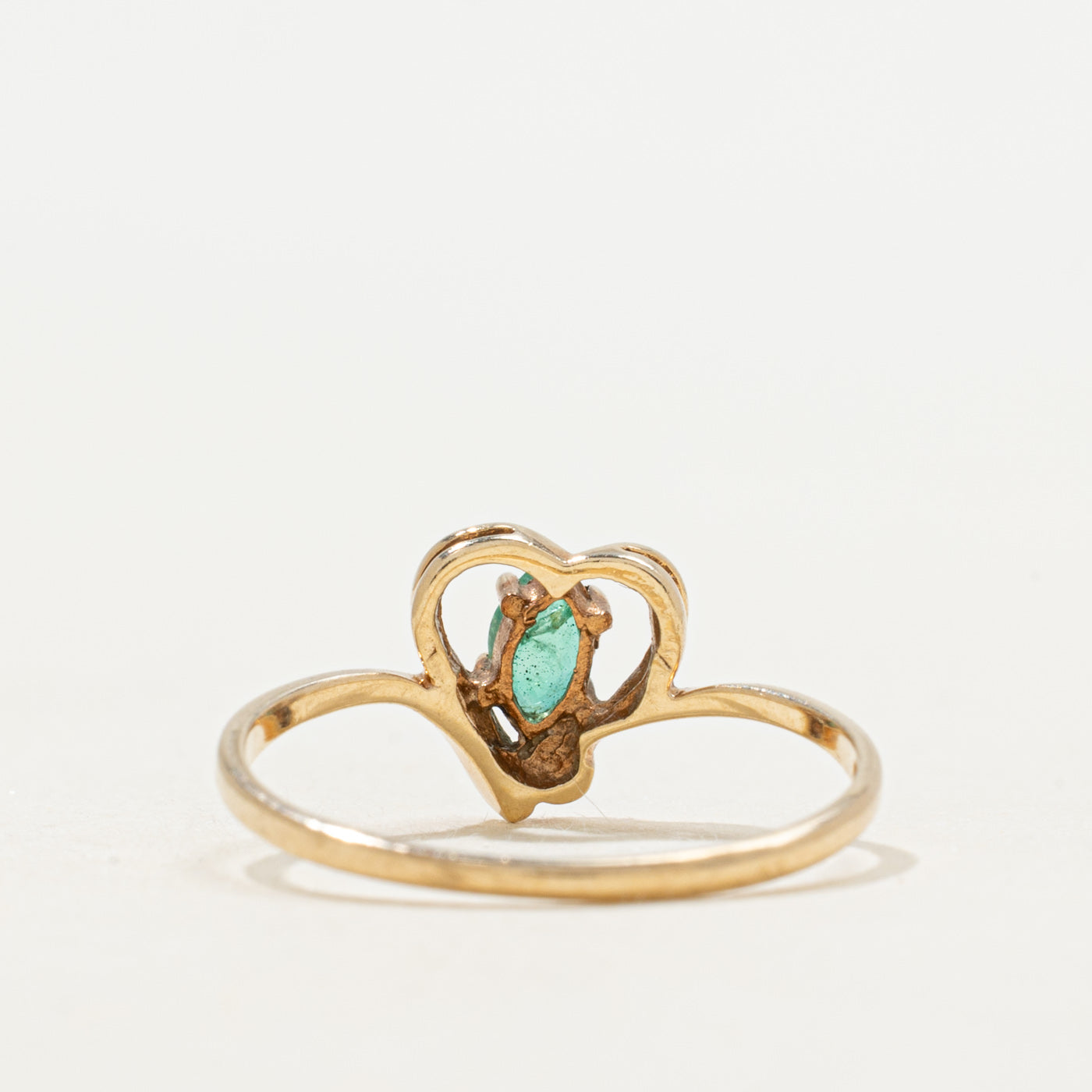 Marquise Cut Emerald & Diamond Open Heart Ring | SZ 6.25