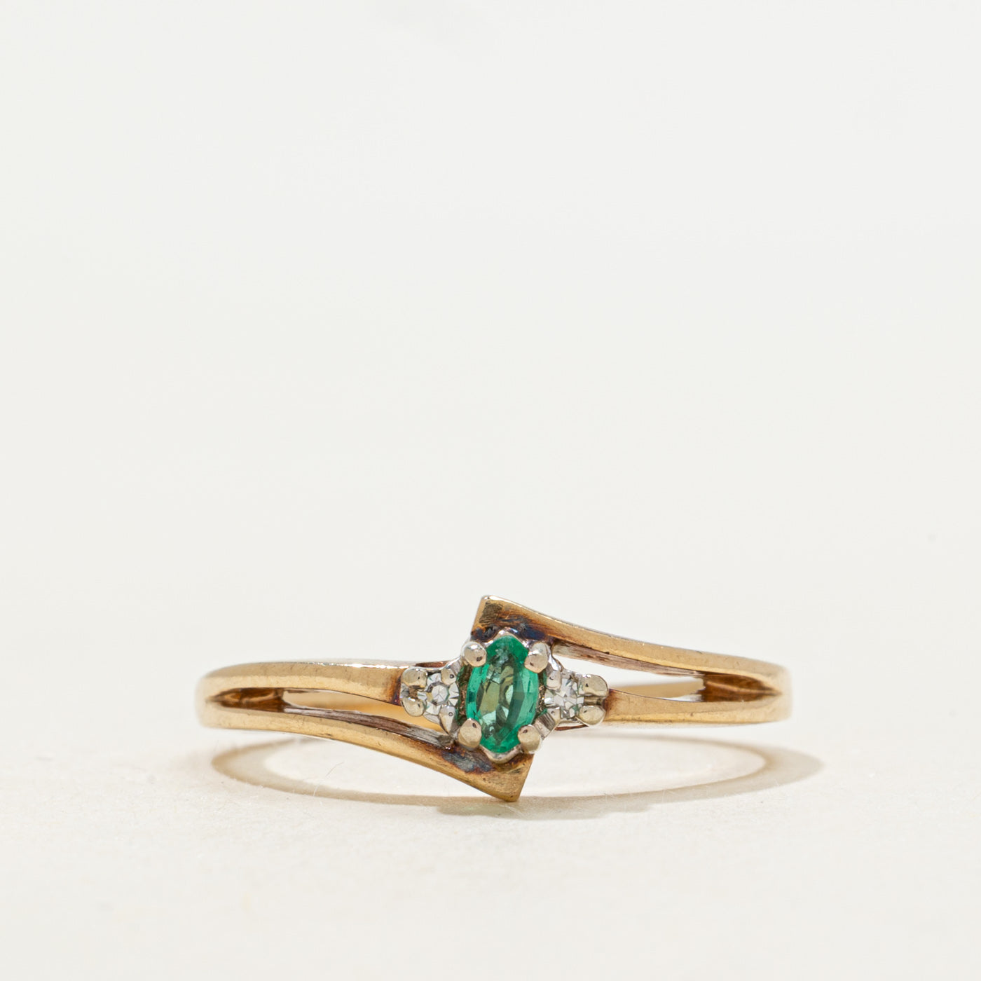 Marquise Cut Emerald & Diamond Bypass Ring | SZ 6.25
