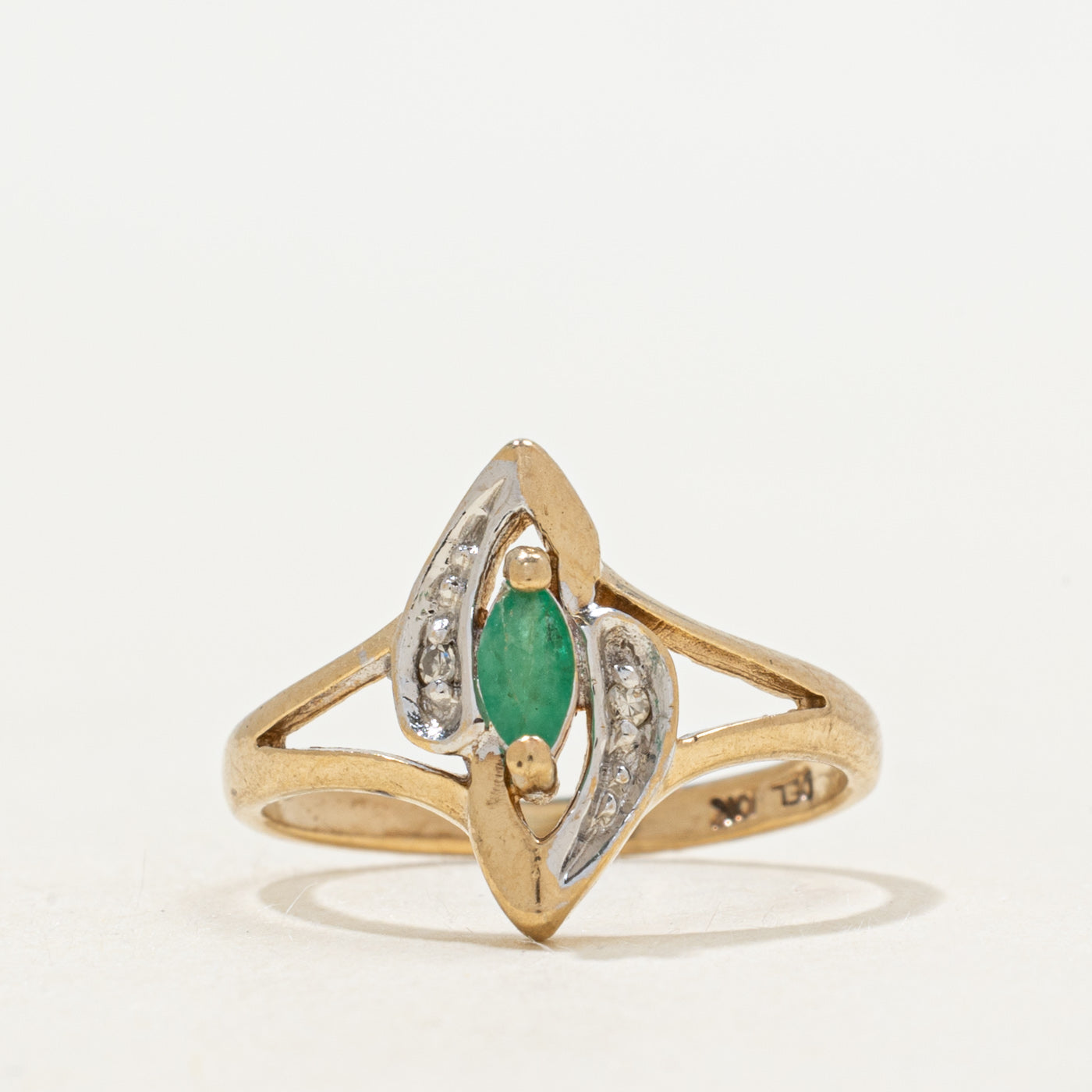 Marquise Cut Emerald & Diamond Open Shank Ring | SZ 3