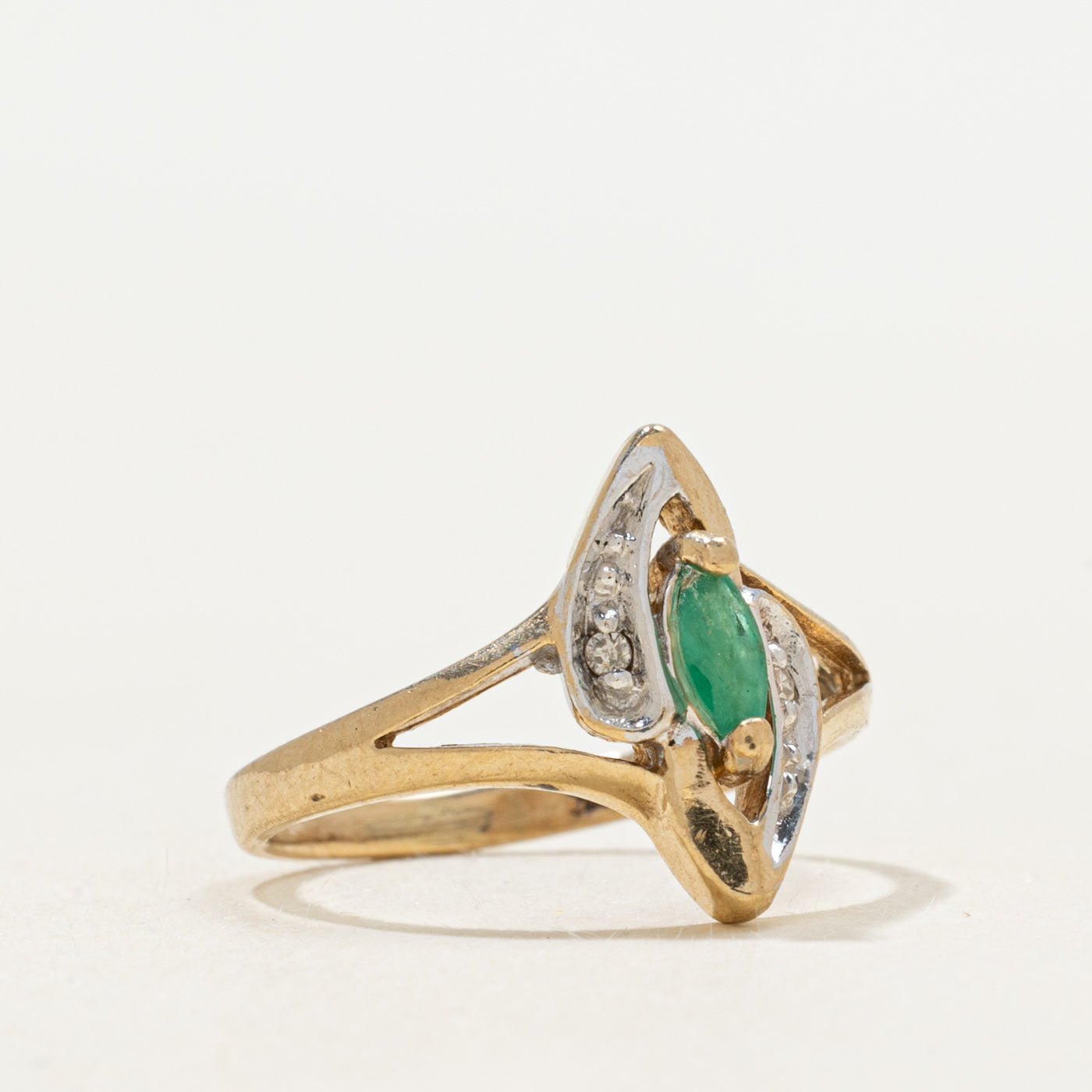Marquise Cut Emerald & Diamond Open Shank Ring | SZ 3