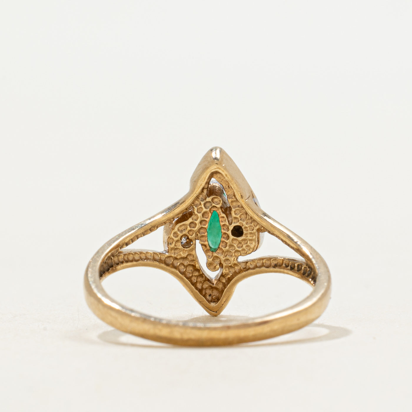 Marquise Cut Emerald & Diamond Open Shank Ring | SZ 3