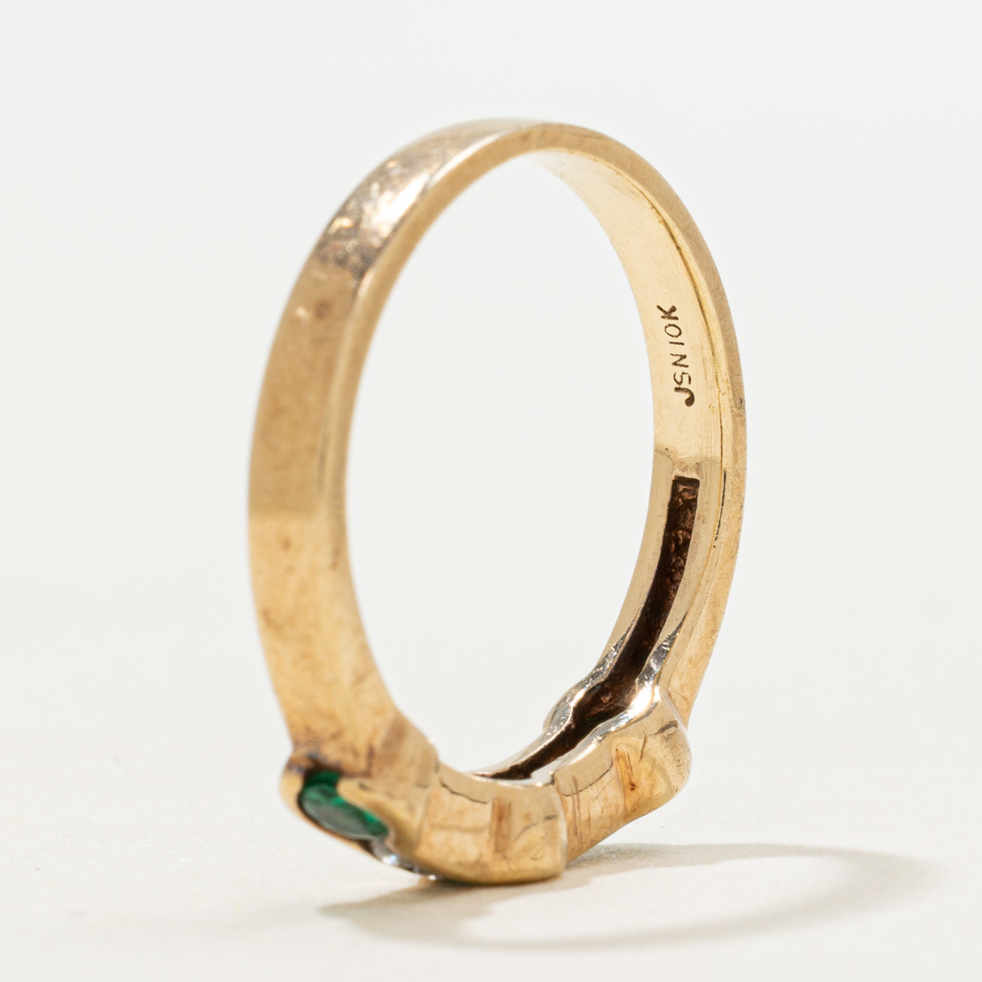 Three Stone Emerald & Diamond Ring | SZ 5.75