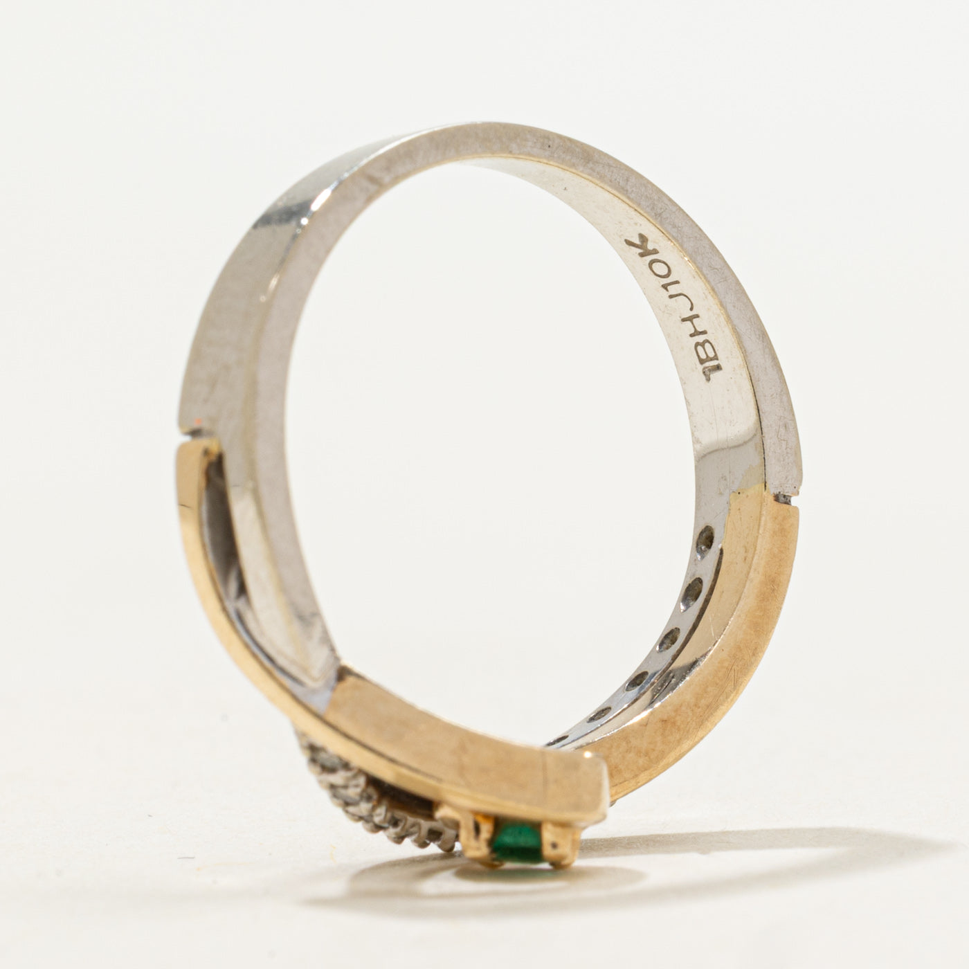 Two Tone Emerald & Diamond Bypass Ring | SZ 6.25