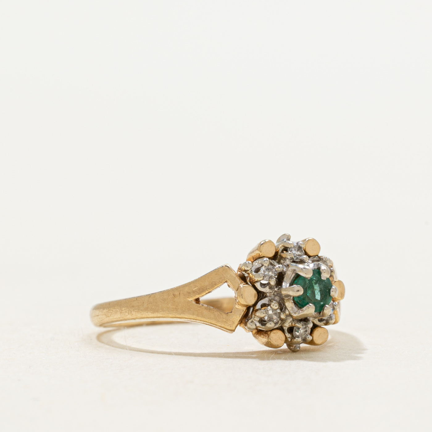 Emerald & Diamond Petal Open Shank Ring | SZ 3.5