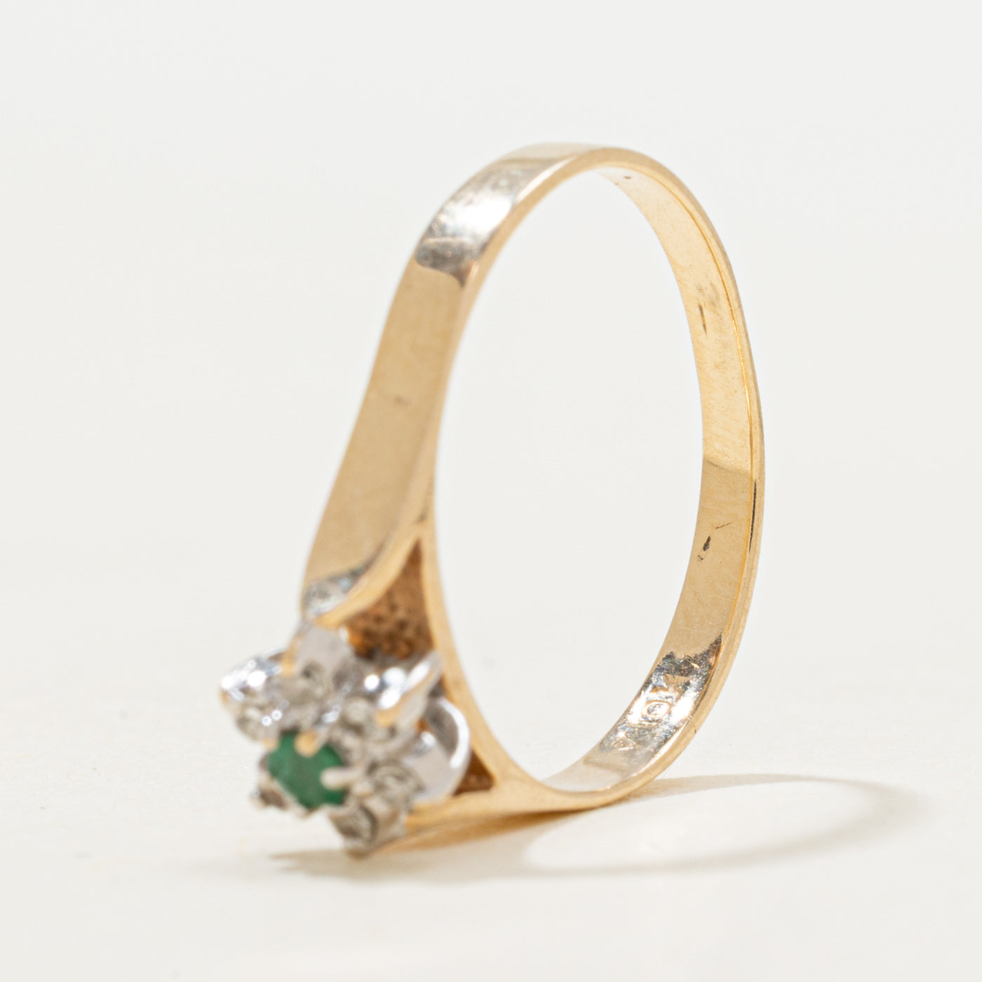 Emerald & Diamond Petal Ring | SZ 5