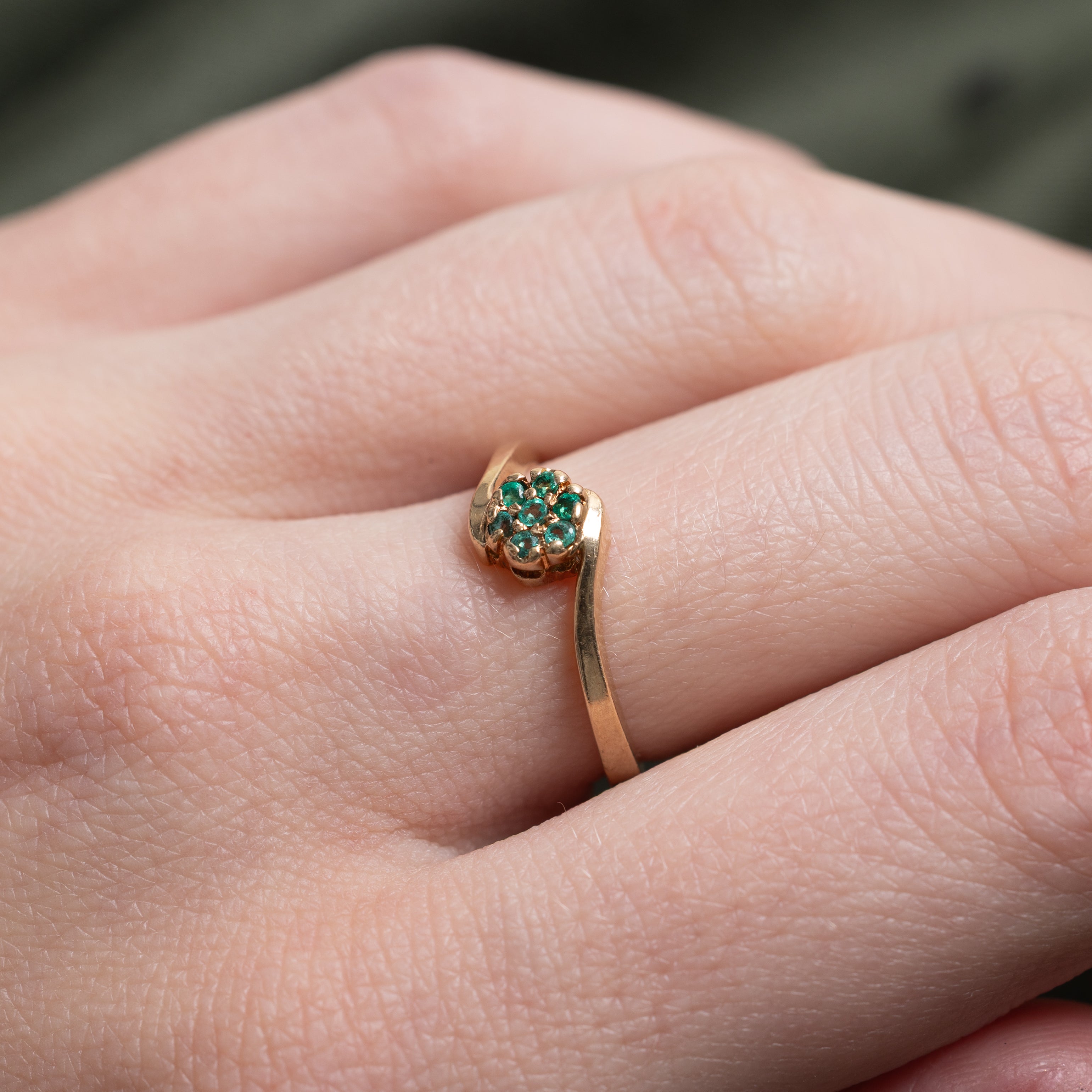 Synthetic Emerald Cluster Bypass Ring | SZ 5.25