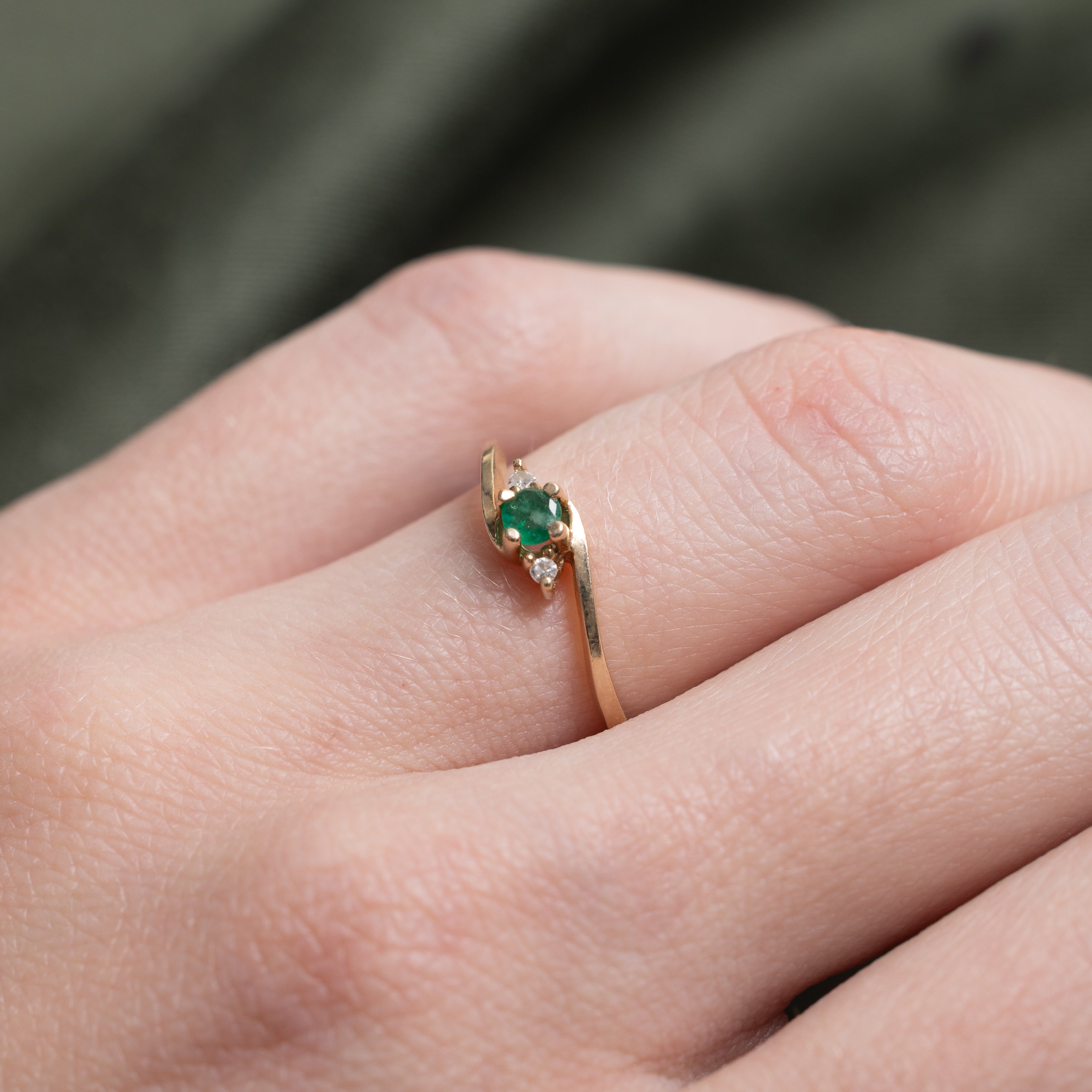 Emerald & Diamond Bypass Ring | SZ 4.5