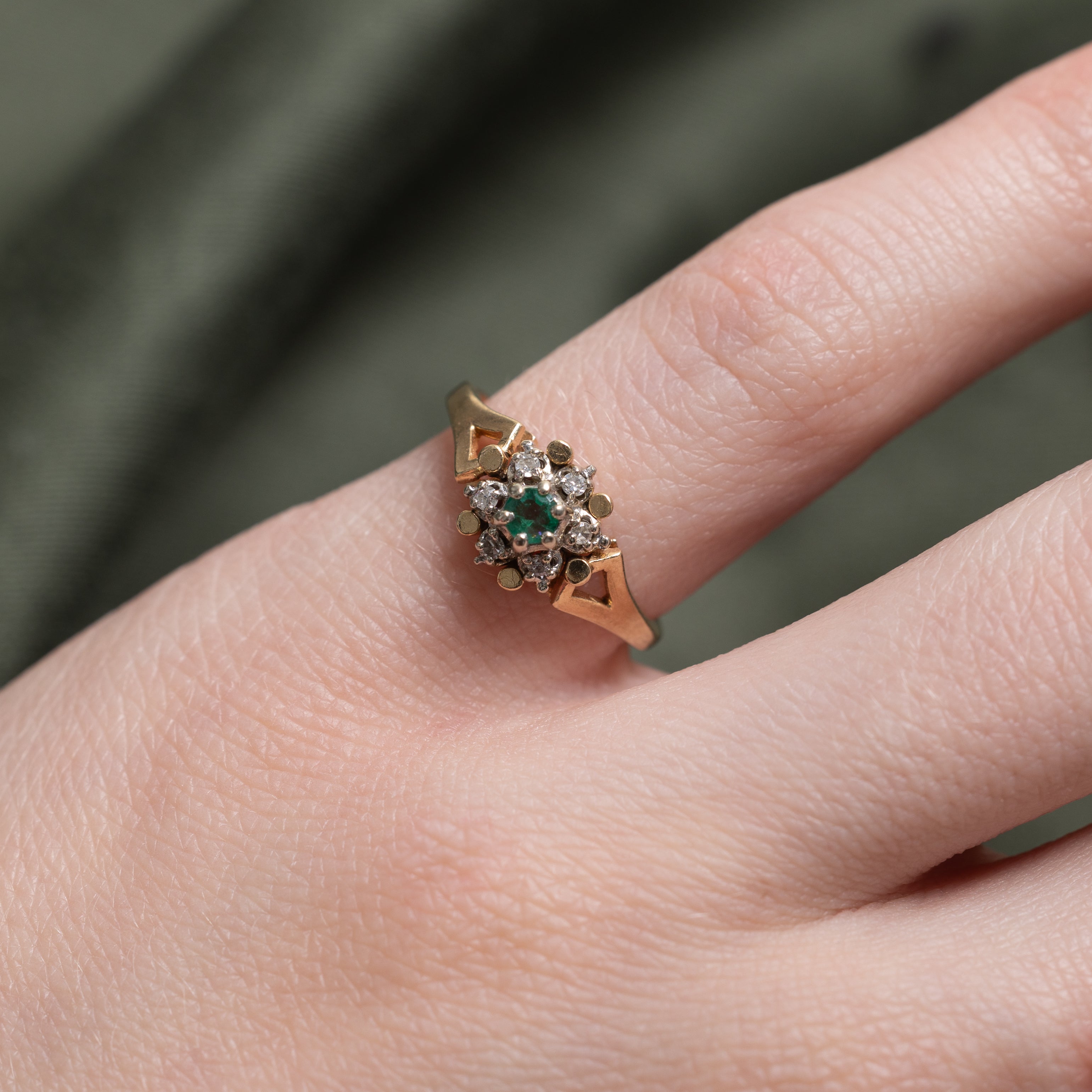 Emerald & Diamond Petal Open Shank Ring | SZ 3.5