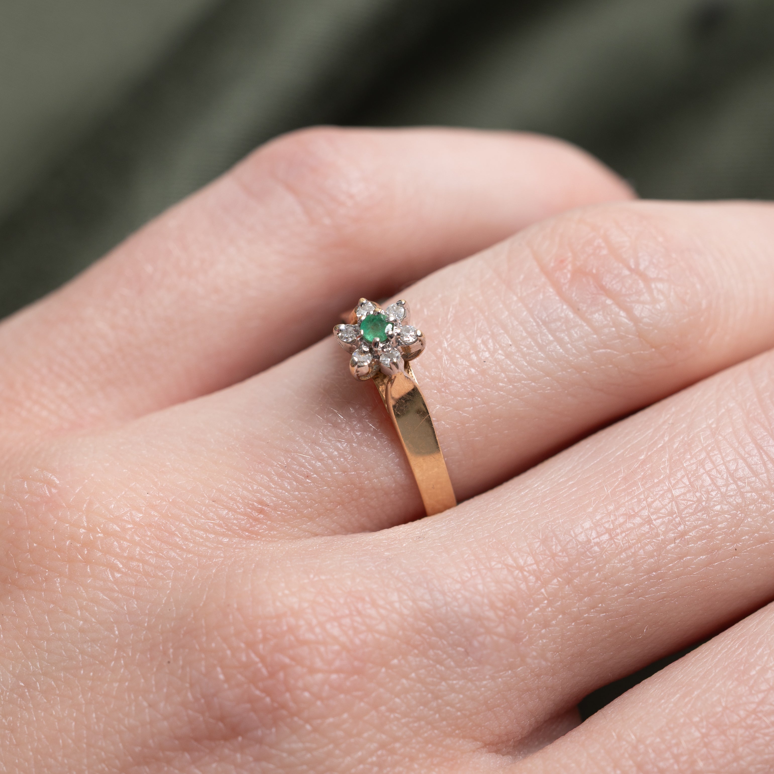 Emerald & Diamond Petal Ring | SZ 5