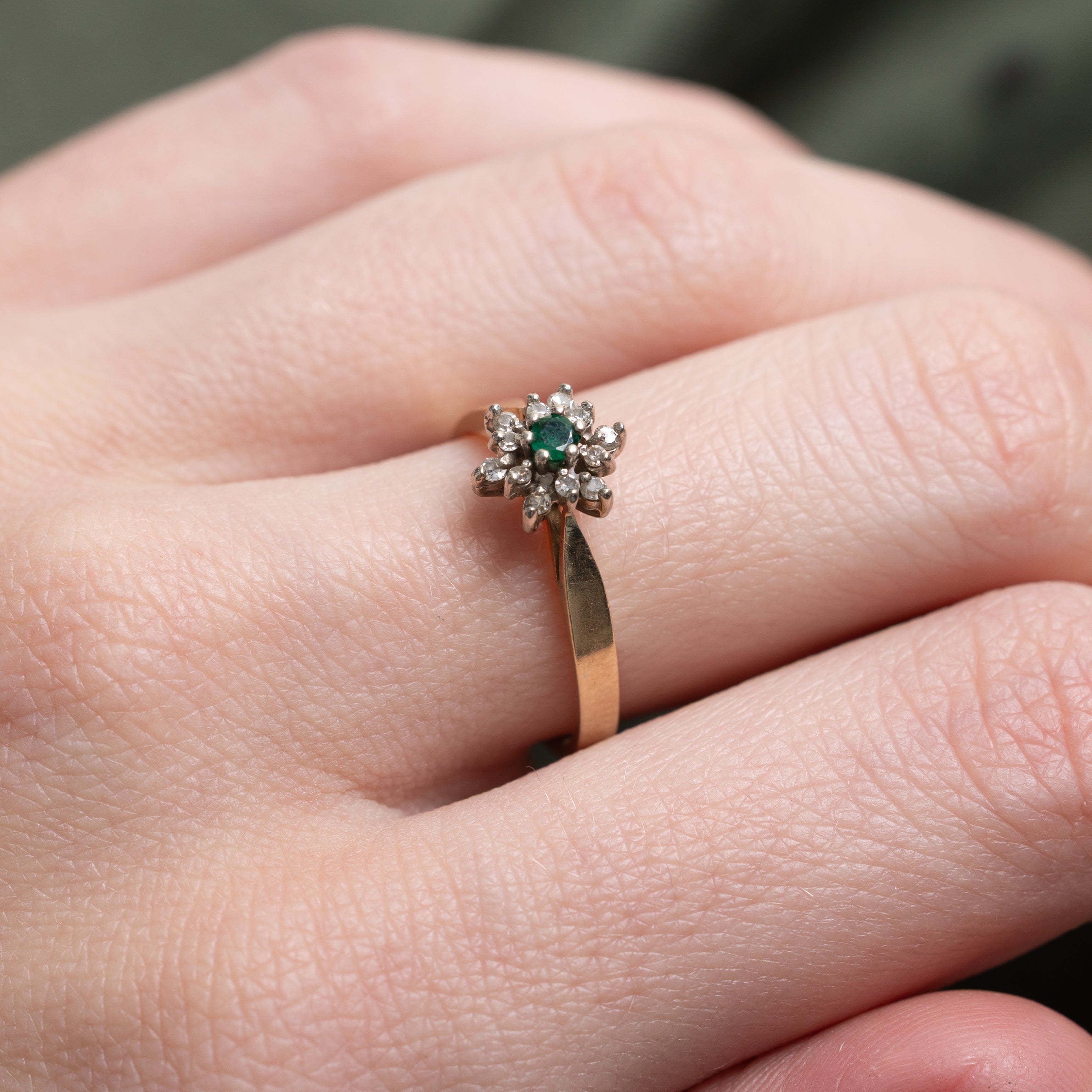 Emerald & Diamond Petal Cathedral Ring | SZ 6.5