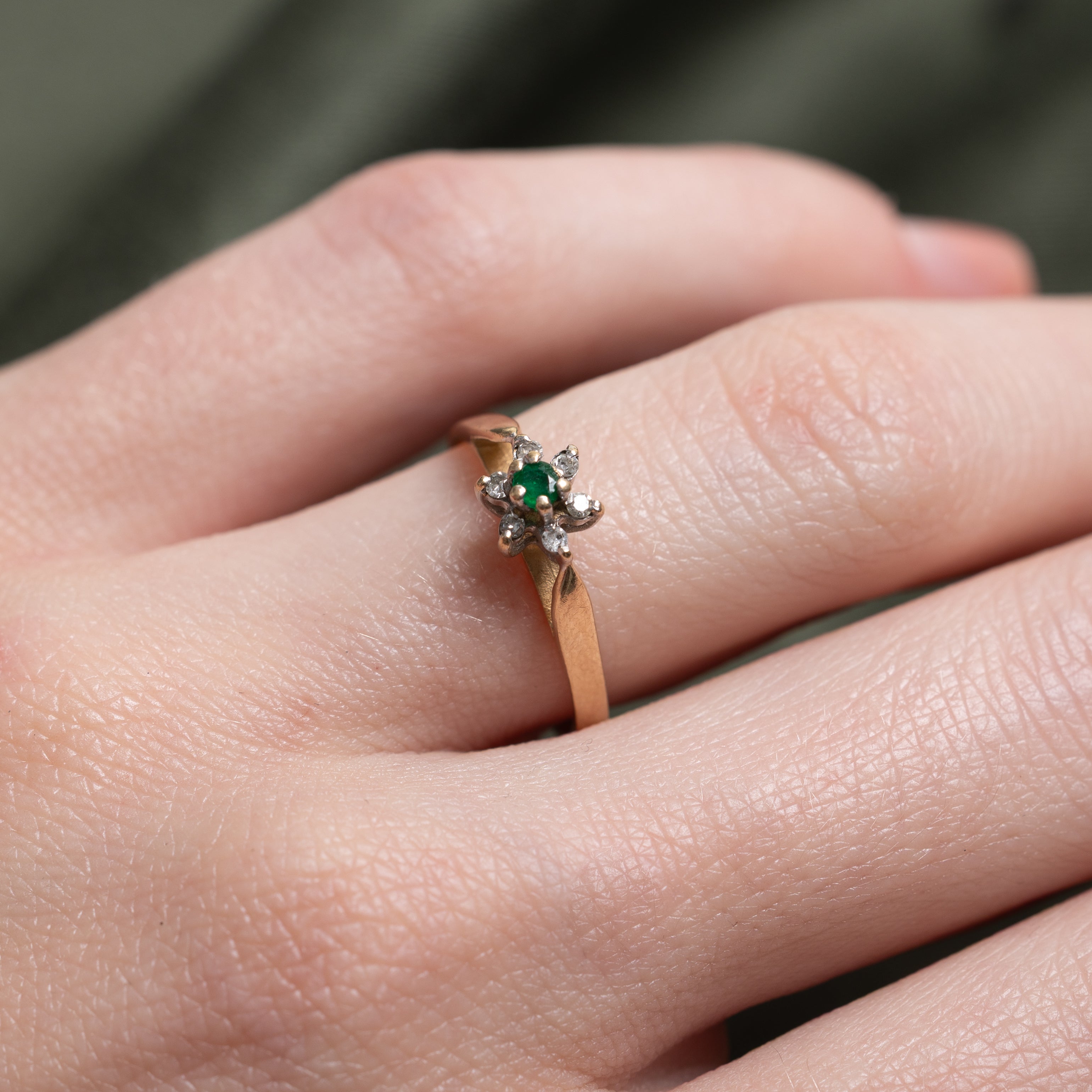 Emerald & Diamond Petal Cathedral Ring | SZ 5