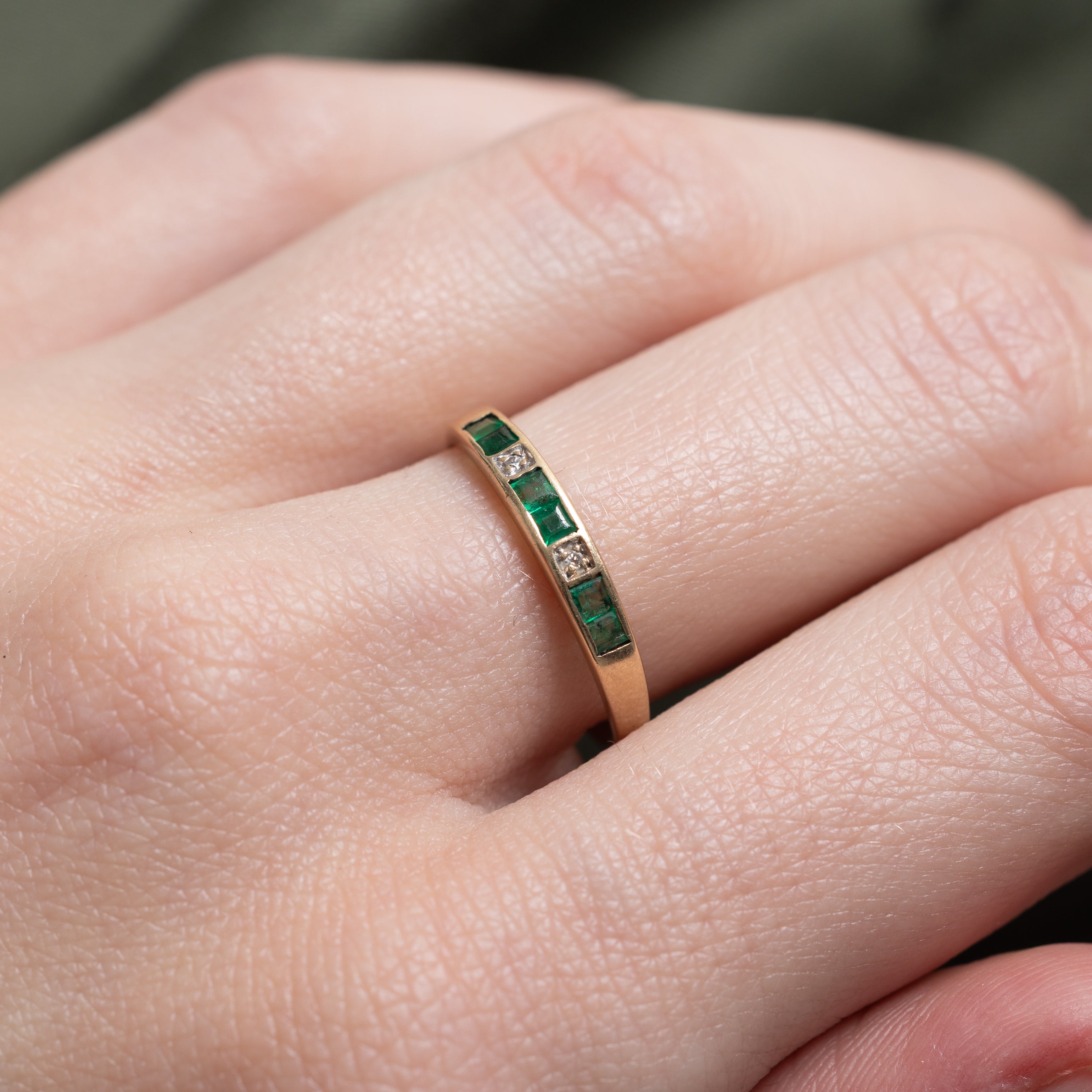 Channel Set Semi Eternity Emerald & Diamond Band | SZ 6.5