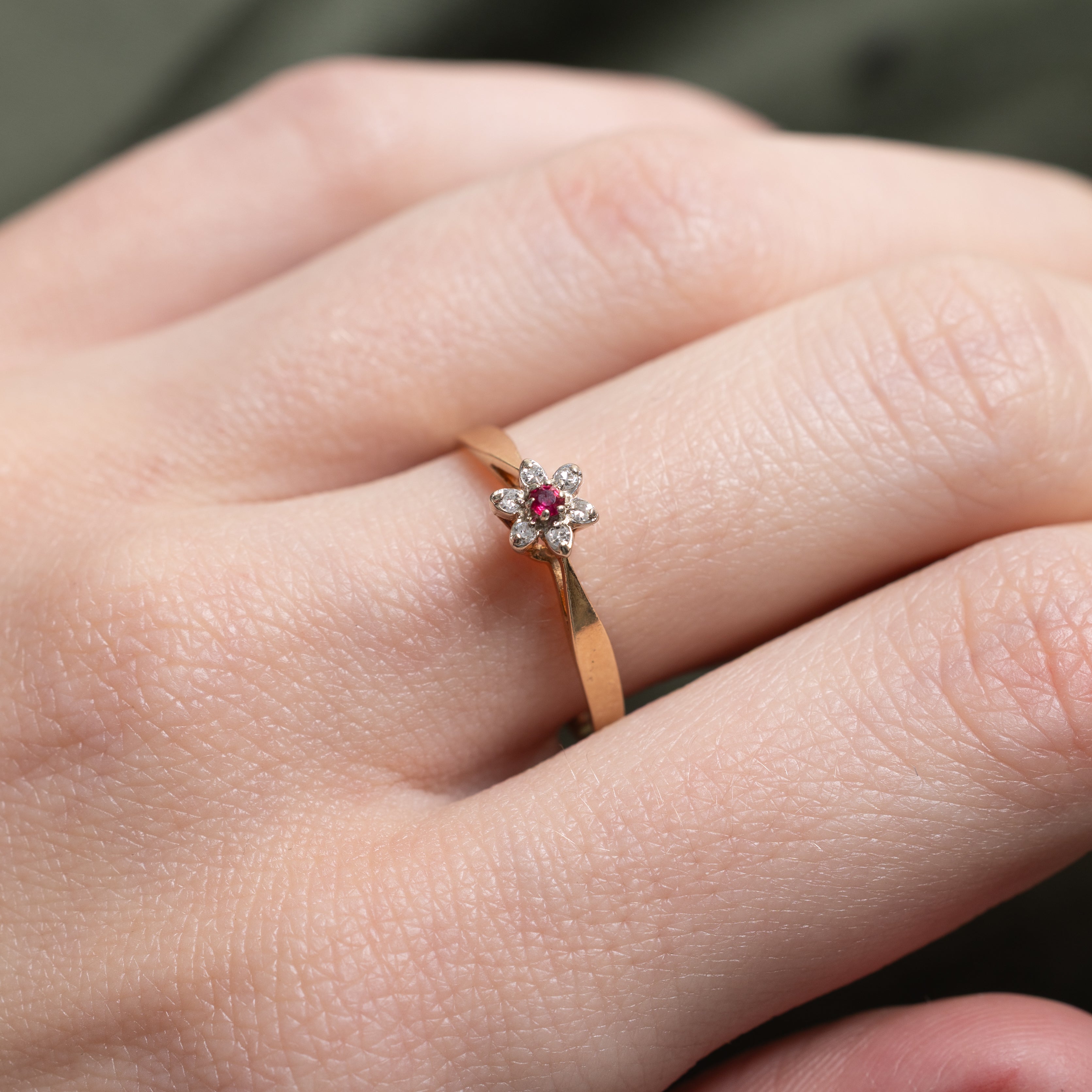 Ruby & Diamond Petal Ring | SZ 7.25