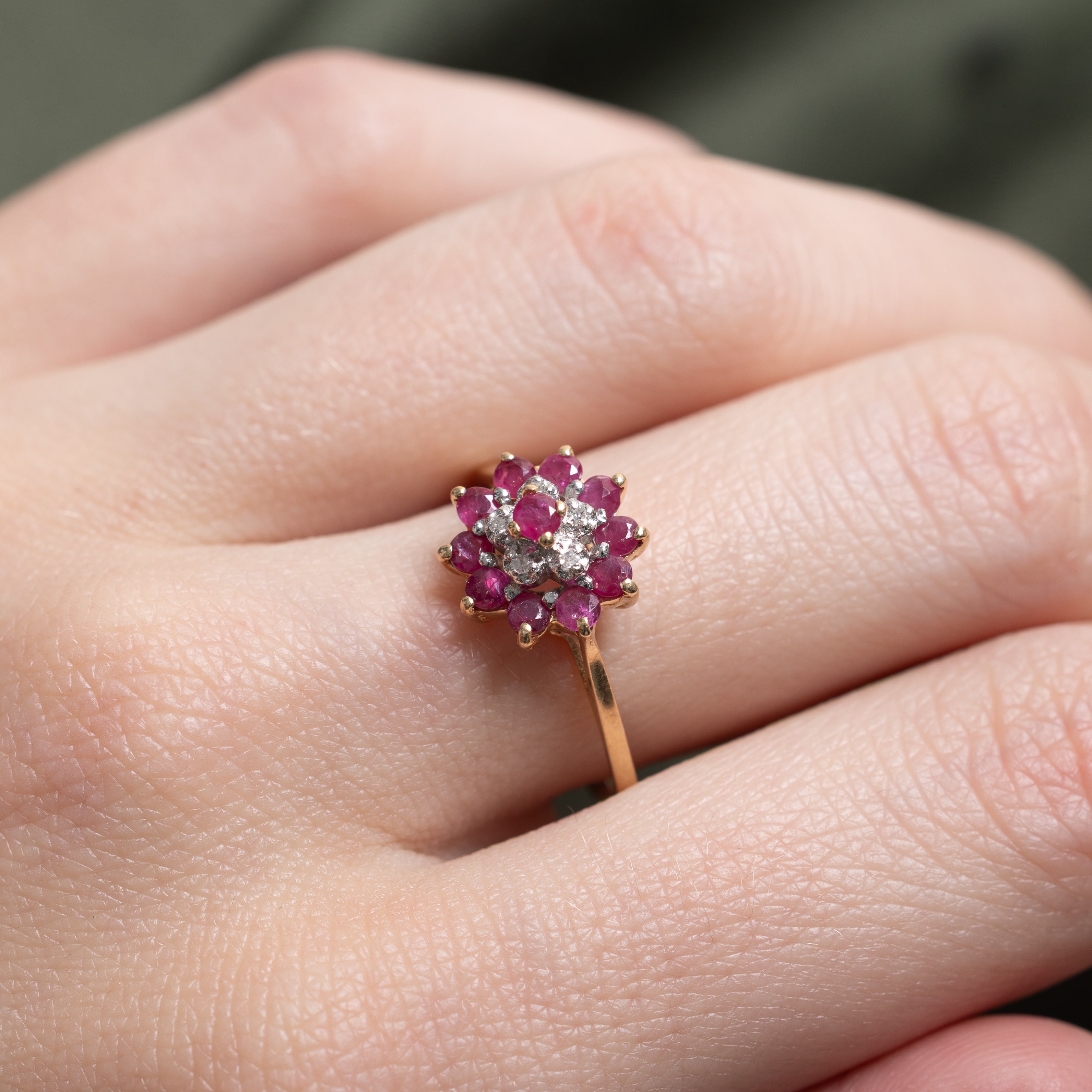 Ruby & Diamond Petal Cluster Ring | SZ 8