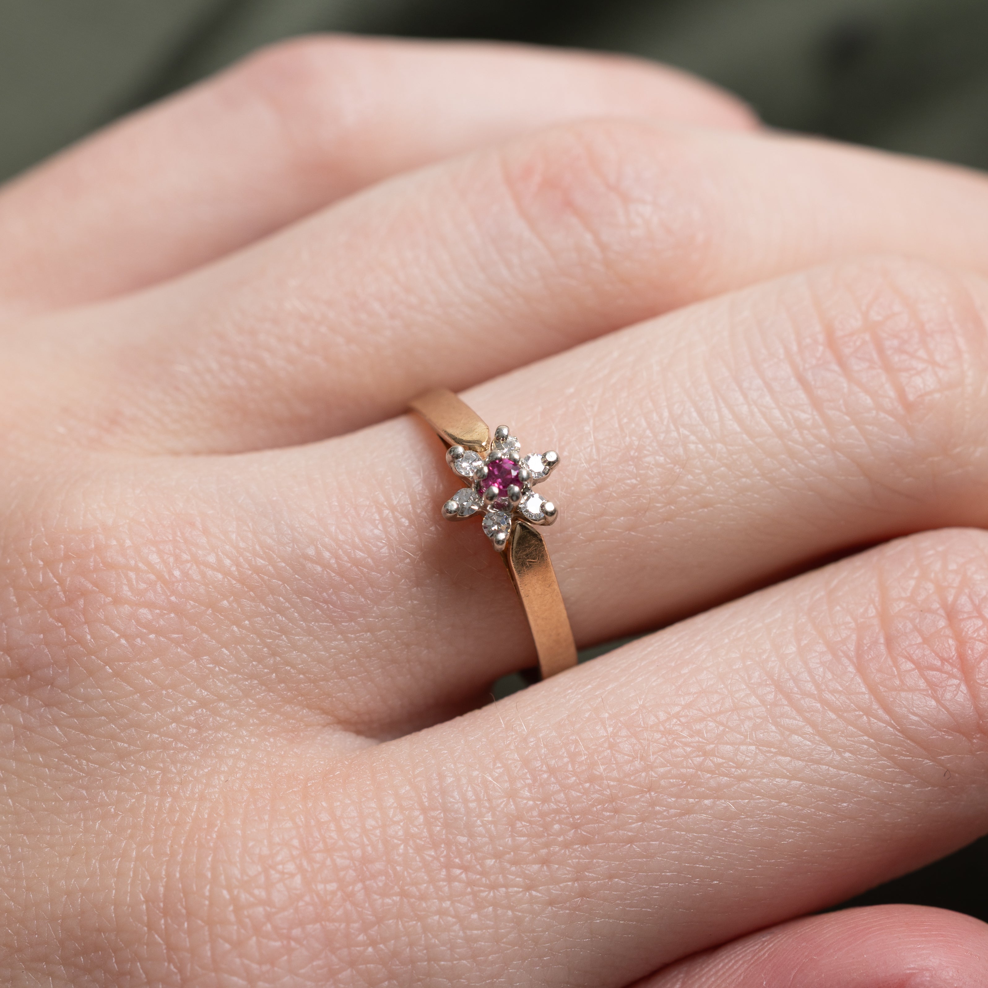 Ruby & Diamond Petal Ring | SZ 6.25