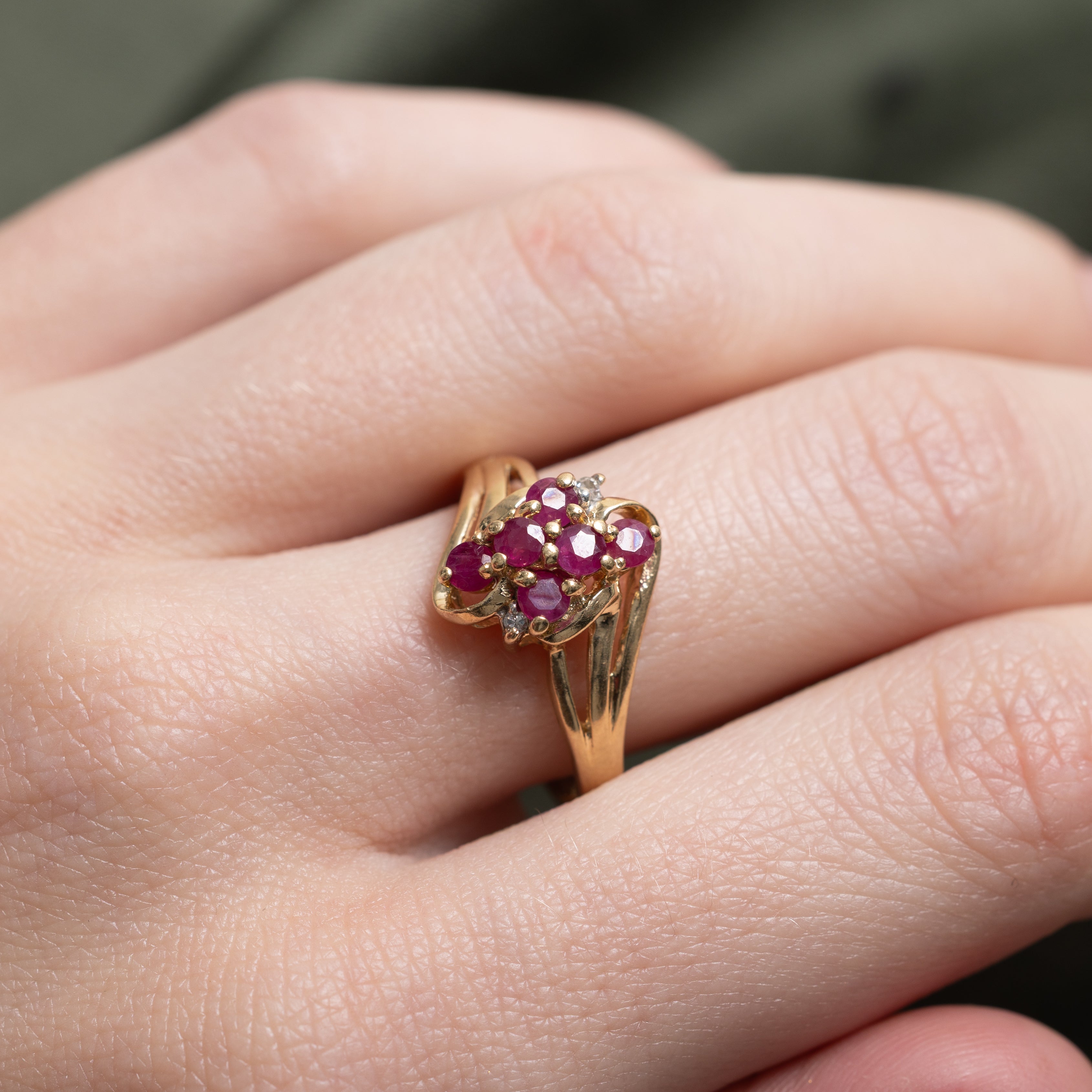 Ruby & Diamond Waterfall Bypass Ring | SZ 7.25