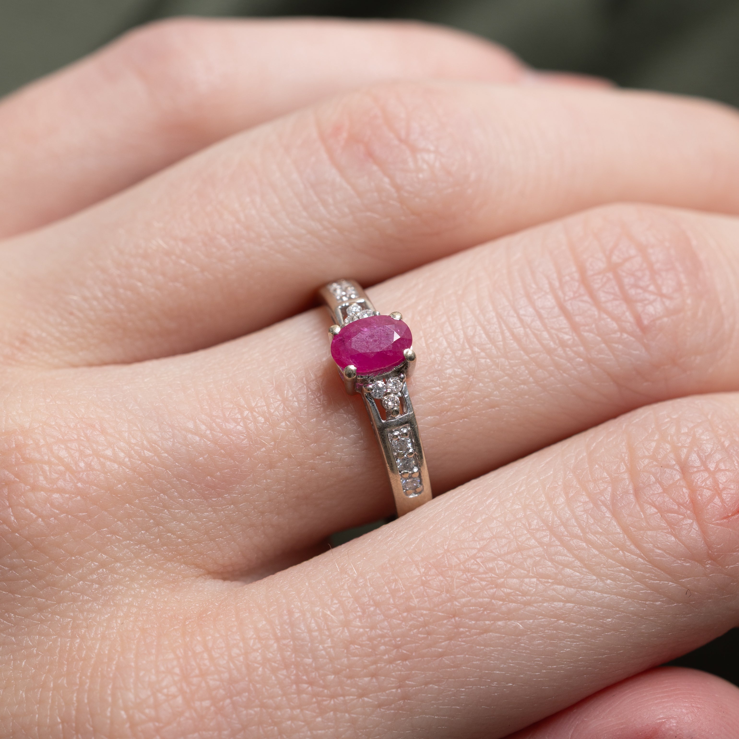 Oval Cut Ruby & Diamond Accented Ring | SZ 7