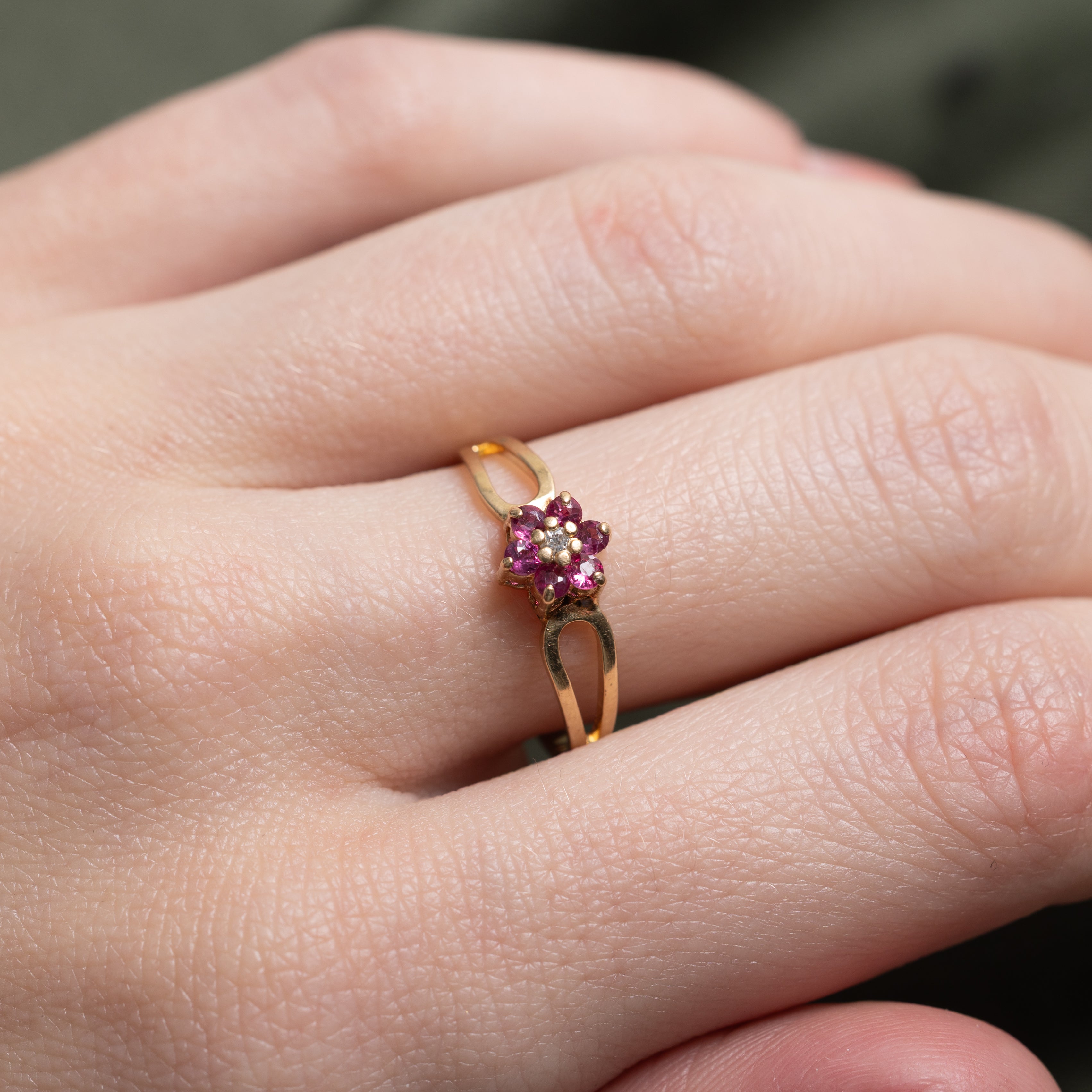 Ruby & Ruby Petal Open Shank Ring | SZ 7