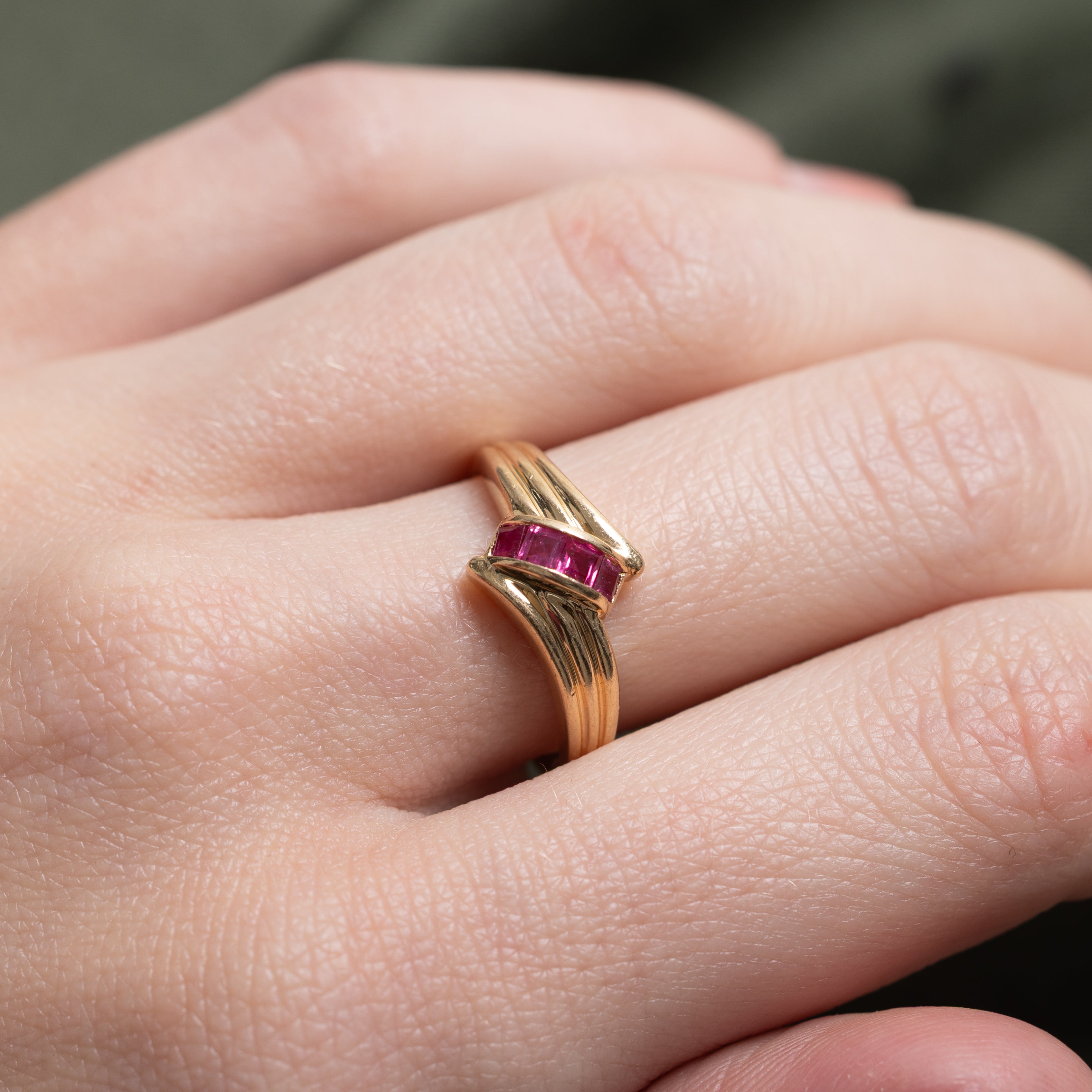 Channel Set Ruby Grooved Bypass Ring | SZ 6.5