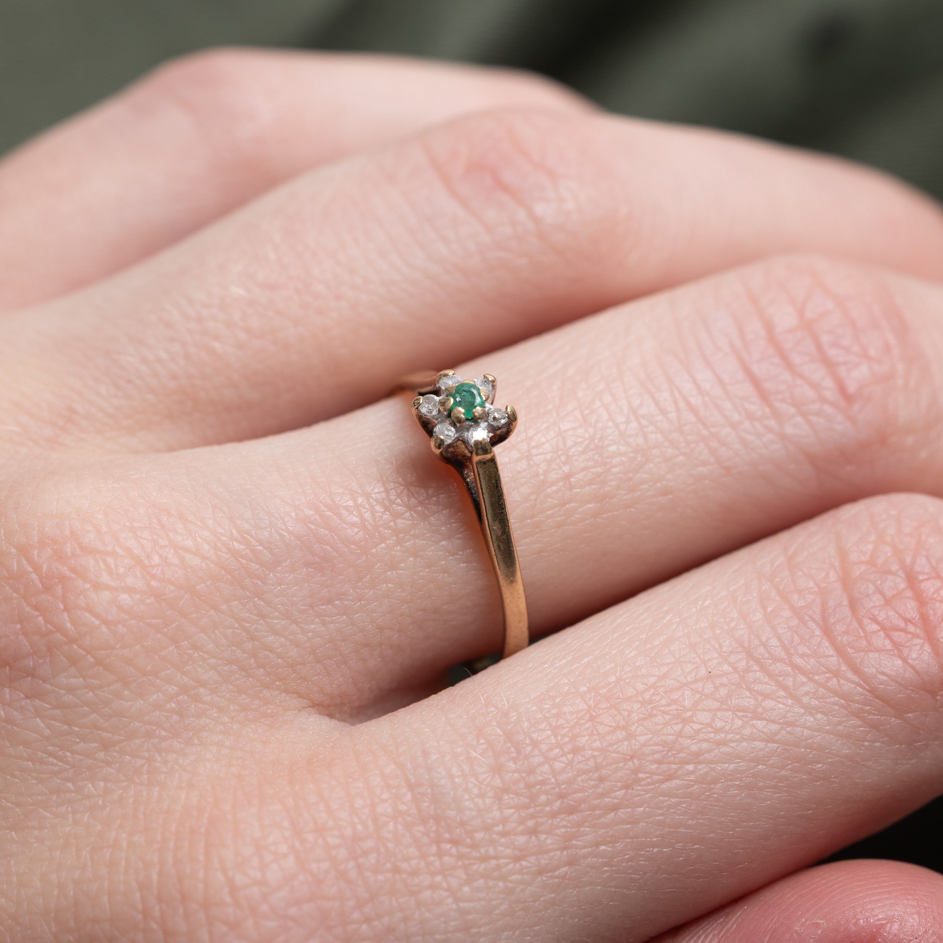 Emerald & Diamond Petal Ring | SZ 7