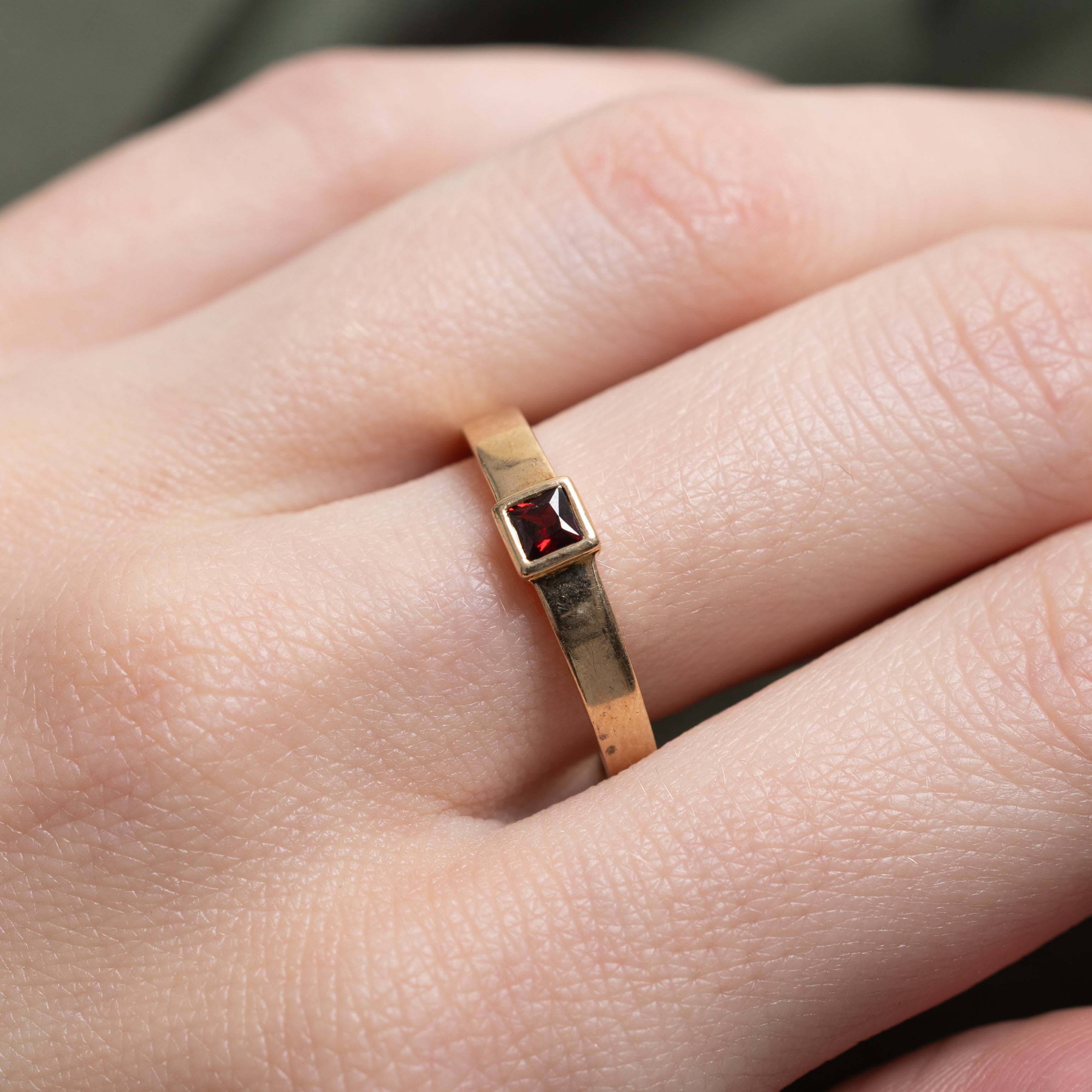 Bezel Set Princess Cut Garnet Ring | SZ 8.25