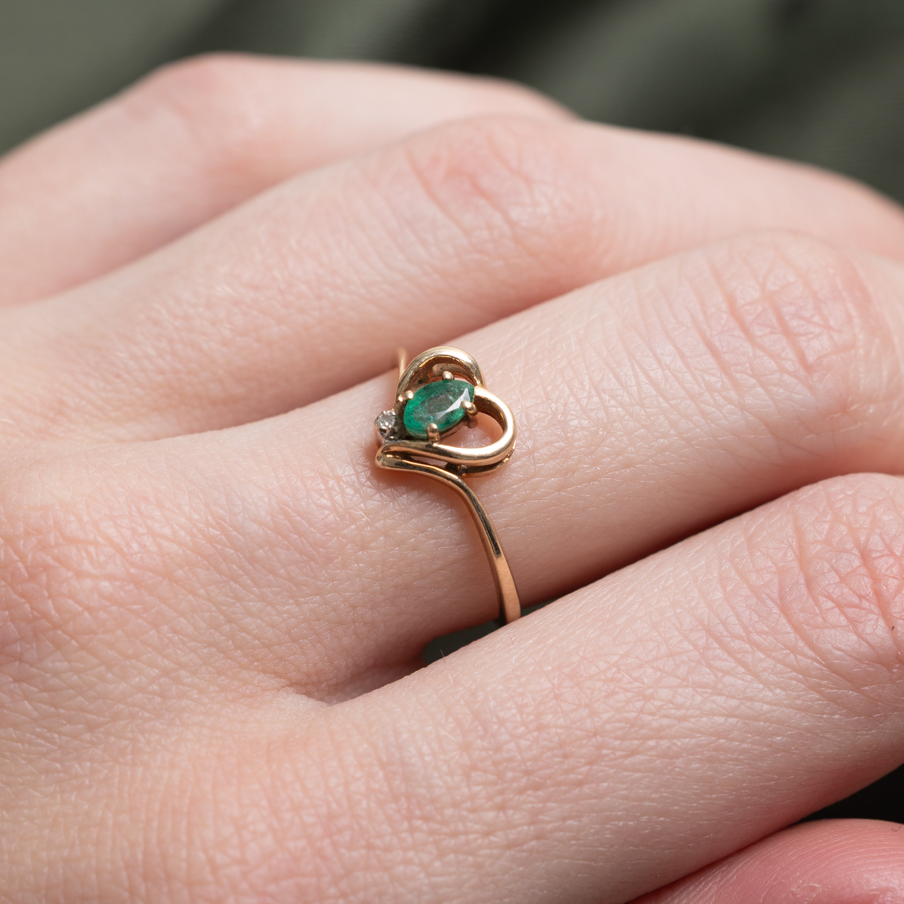 Marquise Cut Emerald & Diamond Open Heart Ring | SZ 6.25