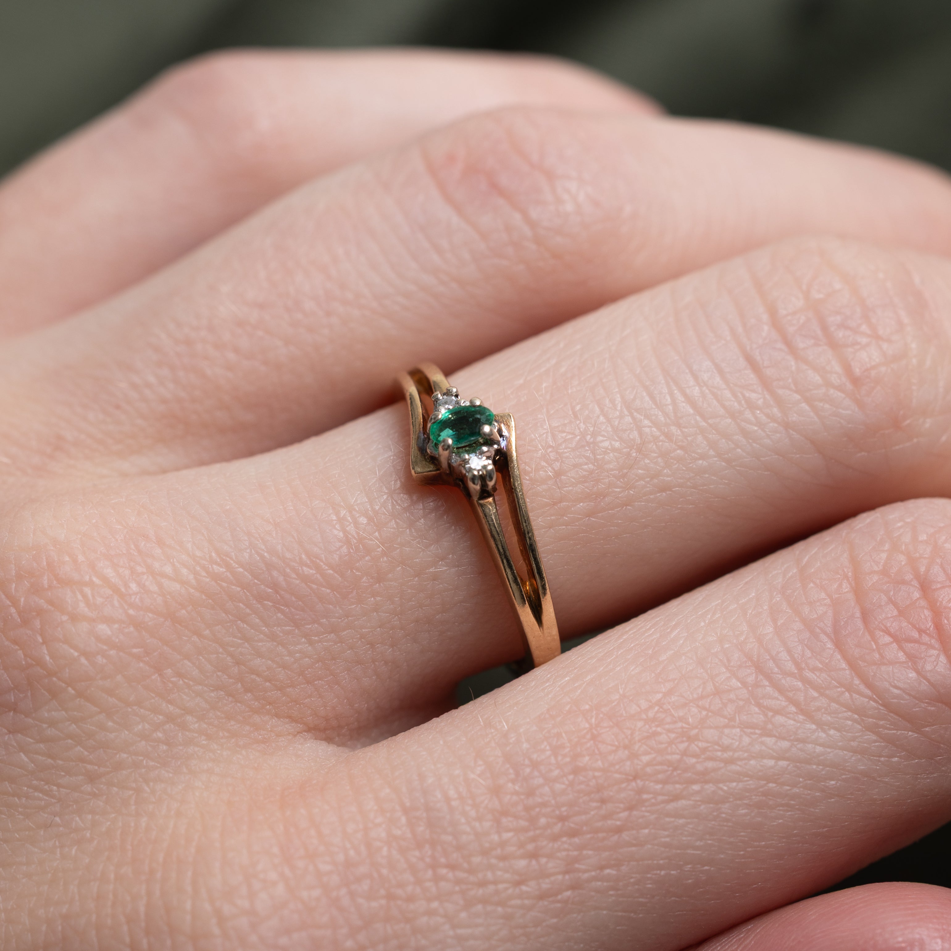 Marquise Cut Emerald & Diamond Bypass Ring | SZ 6.25
