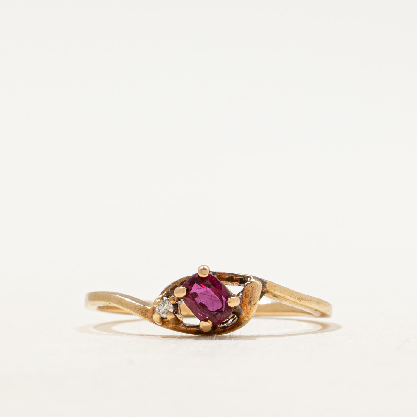 Synthetic Ruby & Natural Diamond Bypass Ring | SZ 6.25