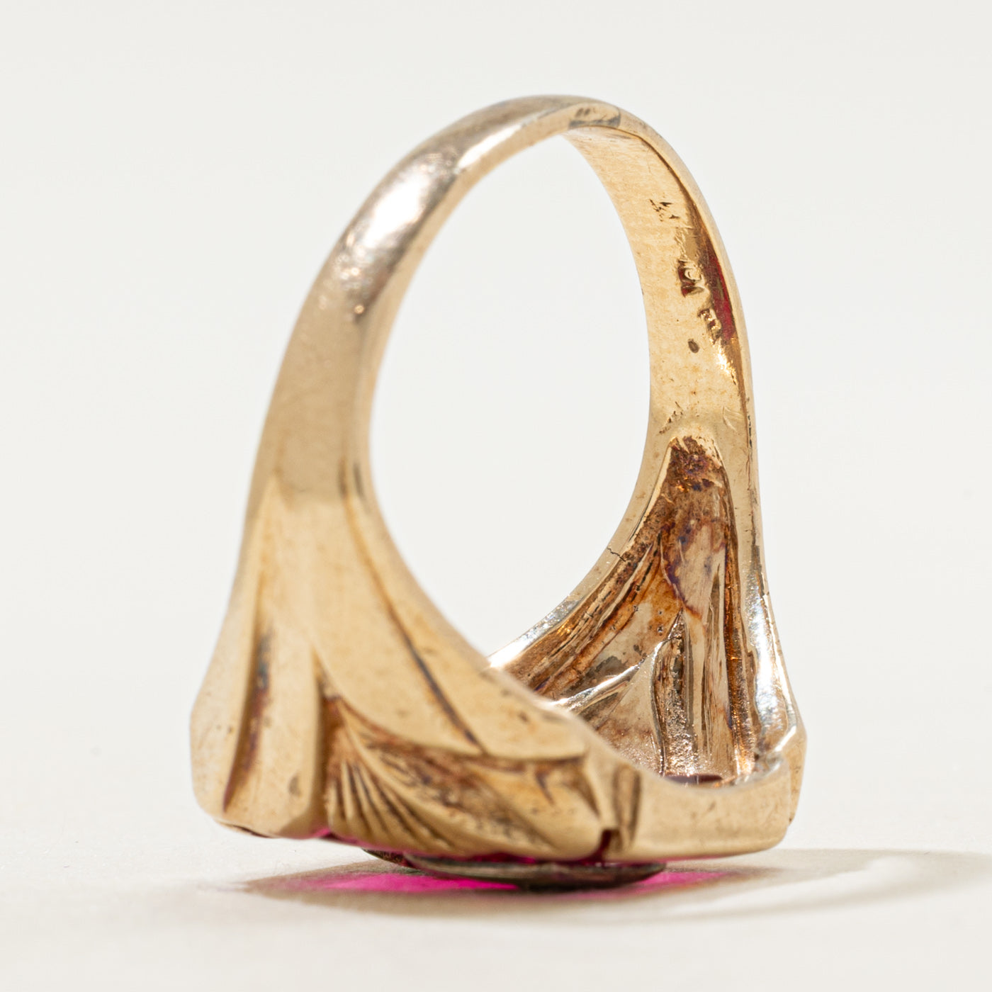 Synthetic Ruby & Diamond "A" Initial Signet Ring | SZ 10.5