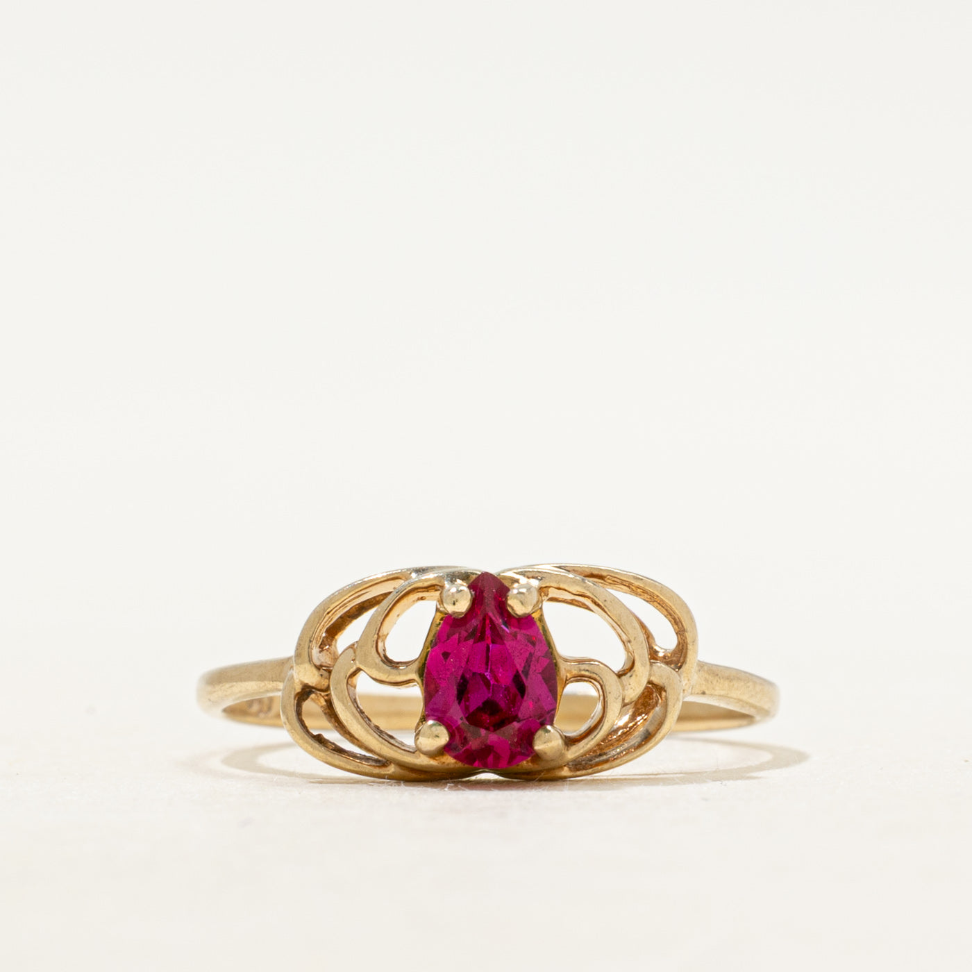 Pear Cut Synthetic Ruby Openwork Ring | SZ 6.5