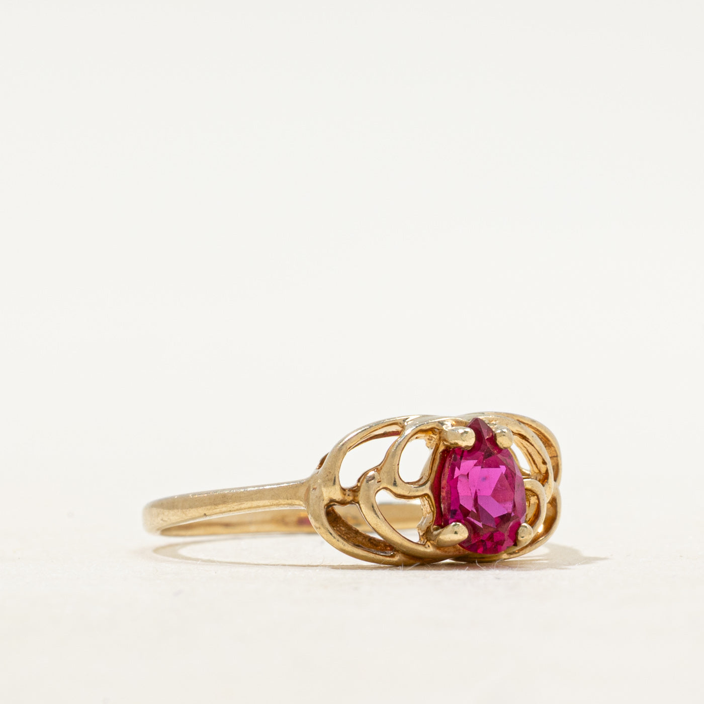 Pear Cut Synthetic Ruby Openwork Ring | SZ 6.5