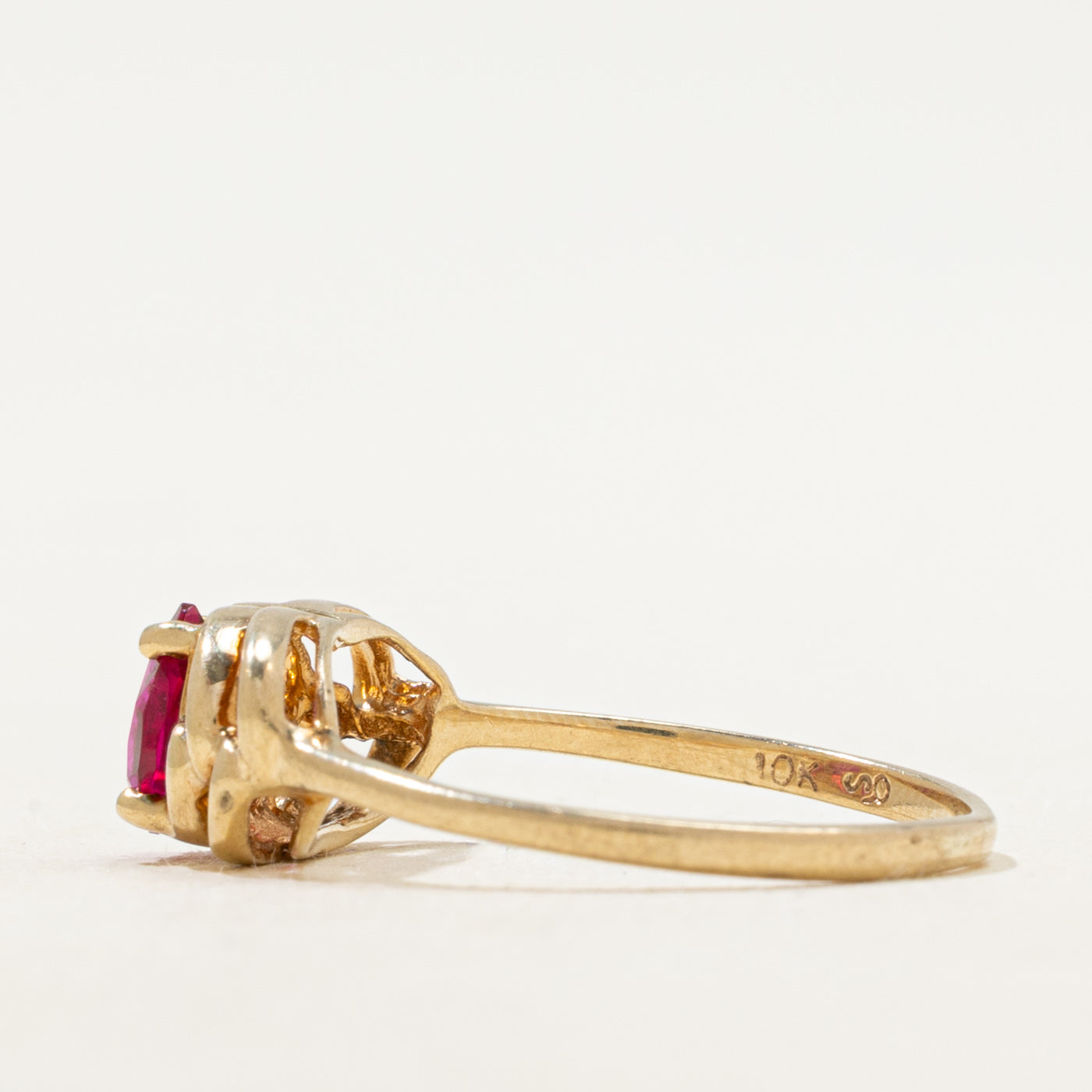 Pear Cut Synthetic Ruby Openwork Ring | SZ 6.5