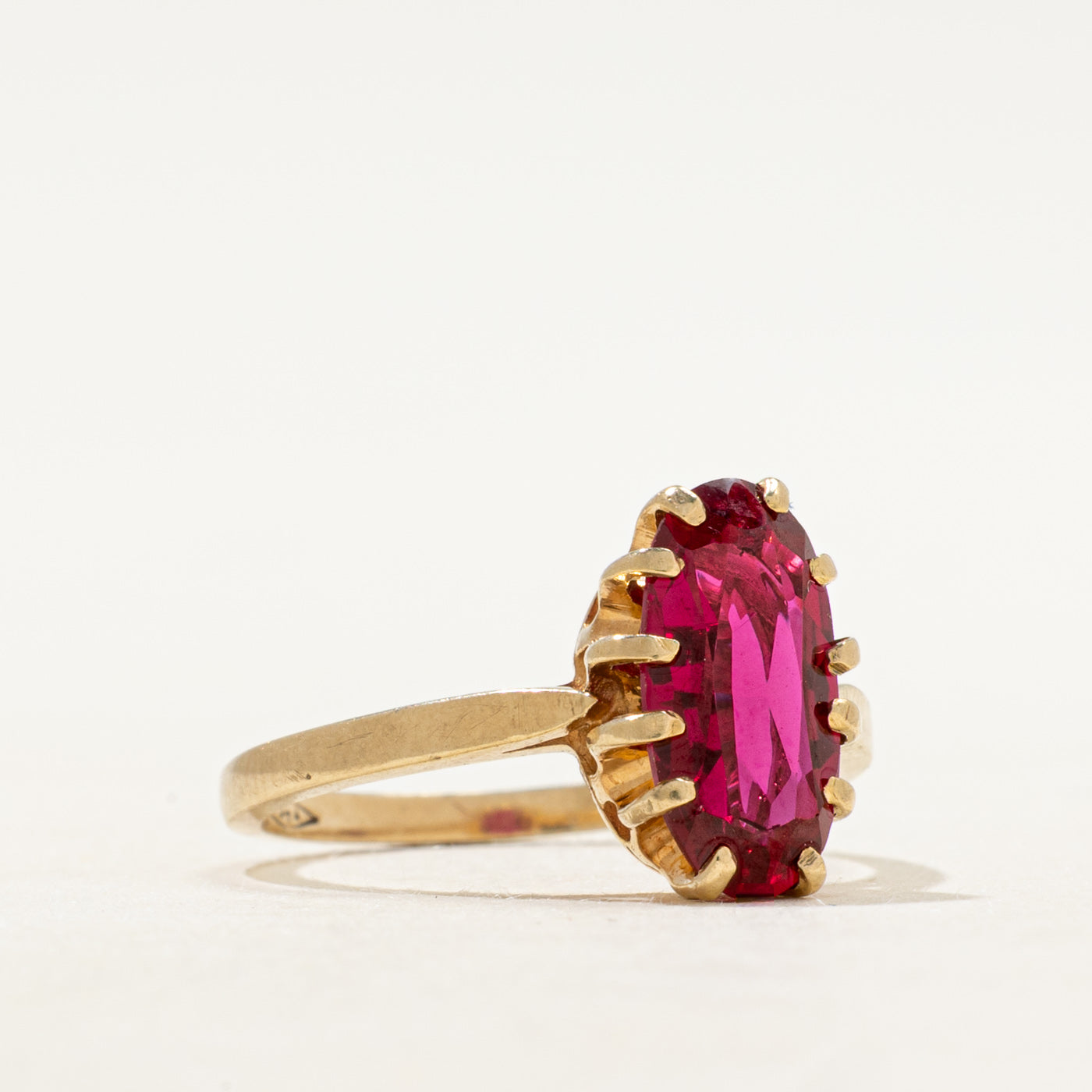 Belcher Set Synthetic Ruby Cocktail Ring | SZ 6.25