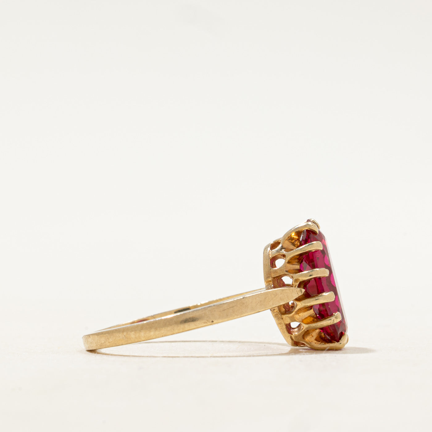 Belcher Set Synthetic Ruby Cocktail Ring | SZ 6.25