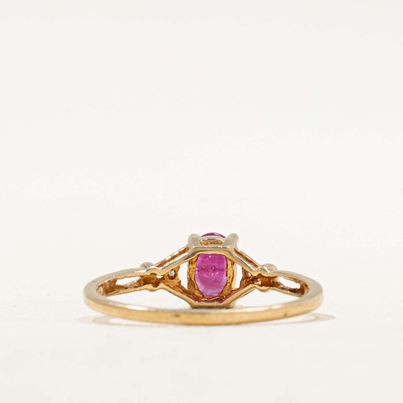 Oval Cut Synthetic Ruby & Natural Diamond Accented Ring | SZ 7