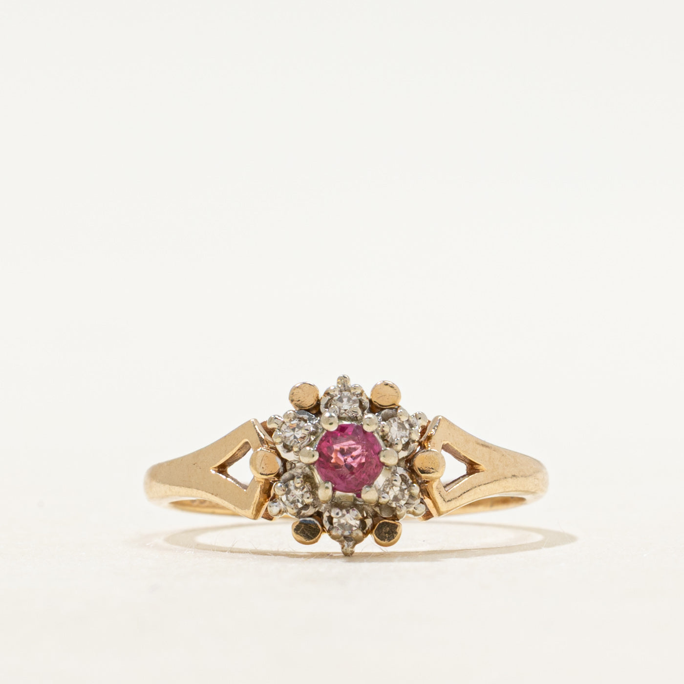 Synthetic Ruby & Diamond Open Shank Ring | SZ 4.75