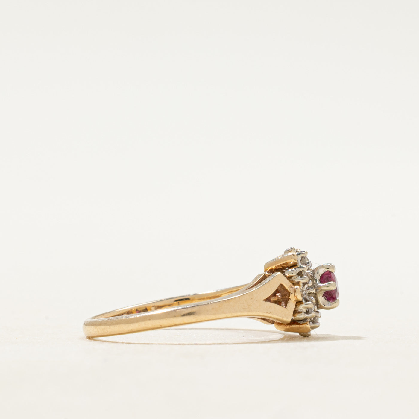 Synthetic Ruby & Diamond Open Shank Ring | SZ 4.75