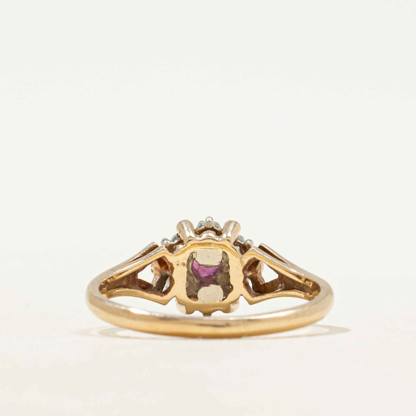 Synthetic Ruby & Diamond Open Shank Ring | SZ 4.75