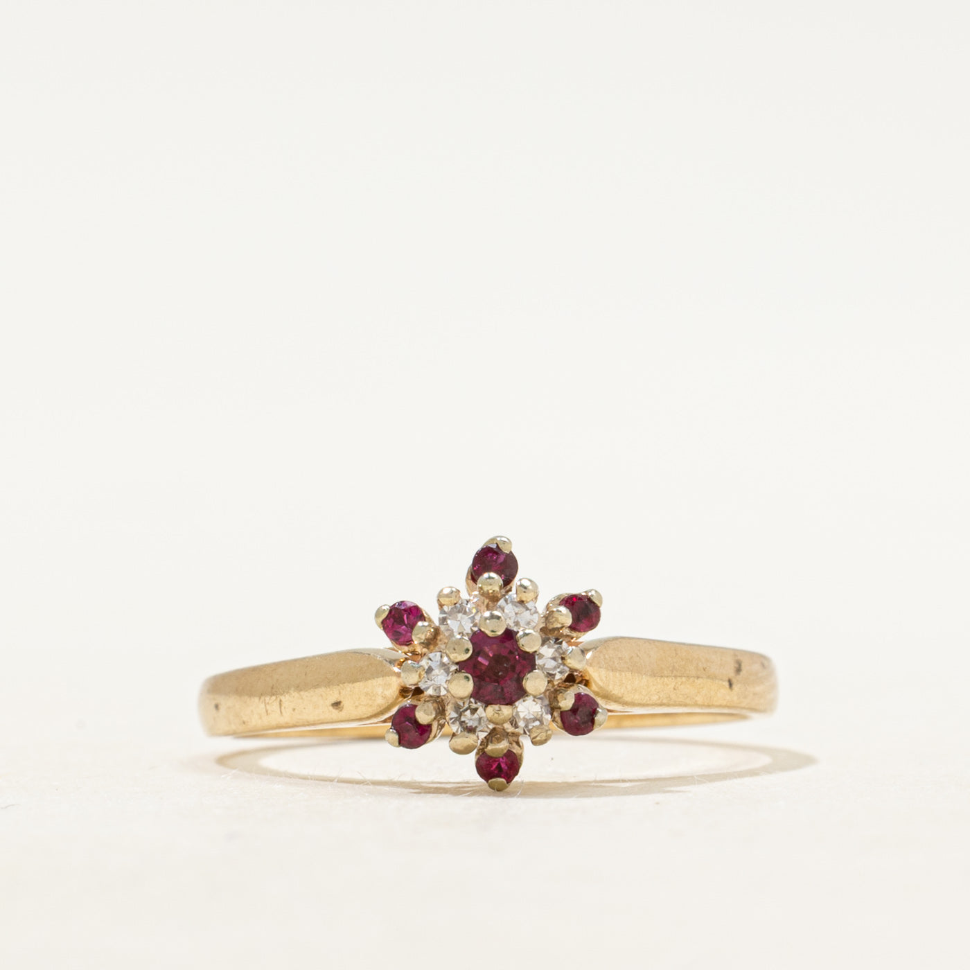 Synthetic Ruby & Diamond Petal Cluster Ring | SZ 6.5