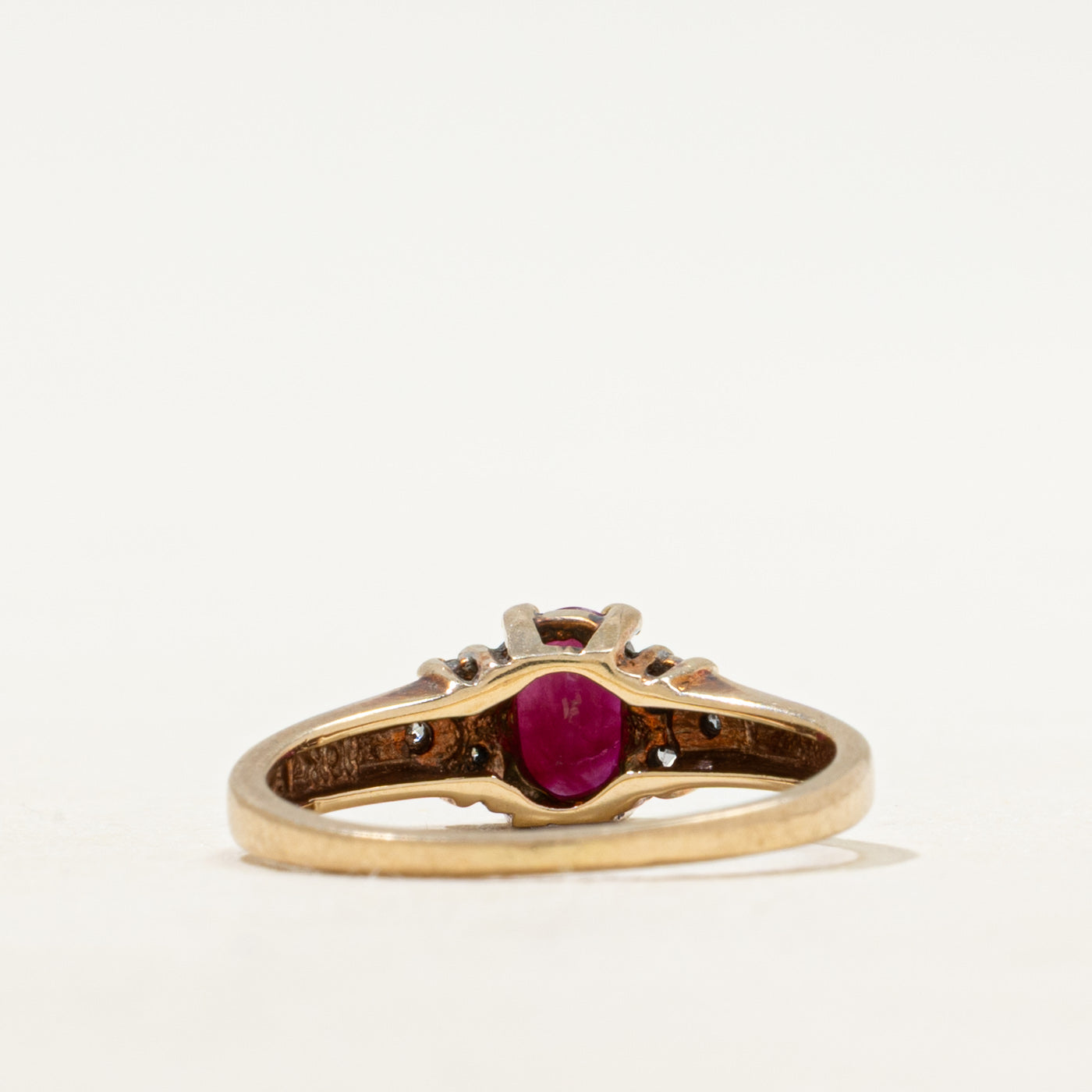 Oval Cut Glass Filled Ruby & Diamond Accented Ring | SZ 4.25