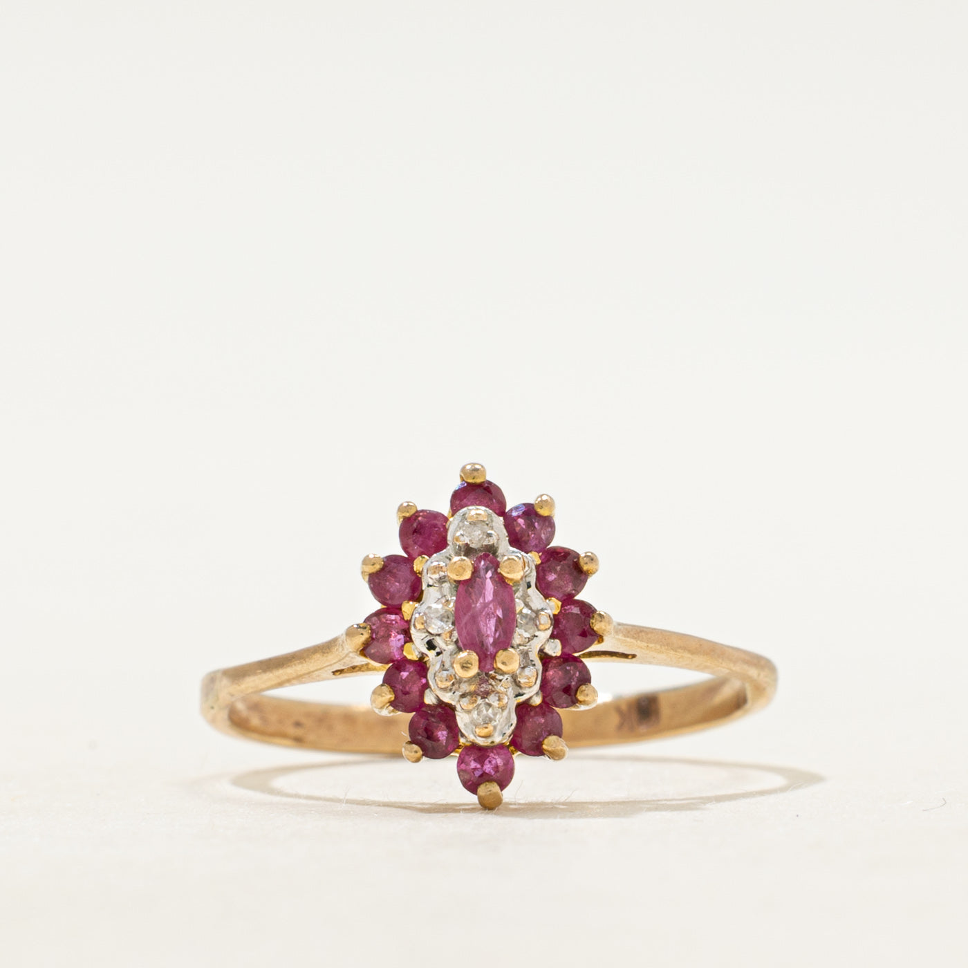 Marquise Cut Ruby & Diamond Petal Halo Ring | SZ 7