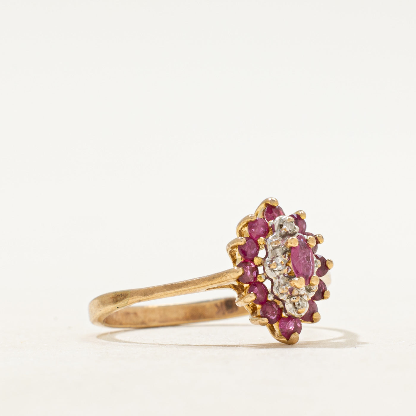 Marquise Cut Ruby & Diamond Petal Halo Ring | SZ 7